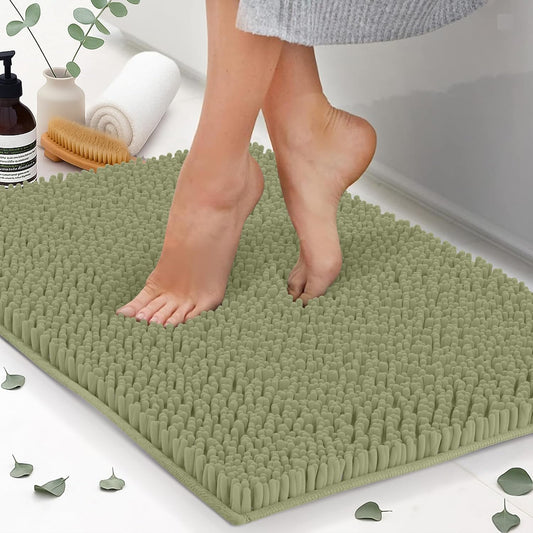 Chenille Bath Mats, Plush Absorbent Bath Mats Quick Dry, Soft & Machine Washable, Non Slip Carpet For Bathroom, Thick Bathroom Rugs, Shower Restroom Rug Mat, Alfombras De Baño, Bathrugs Matts, 25"x18"