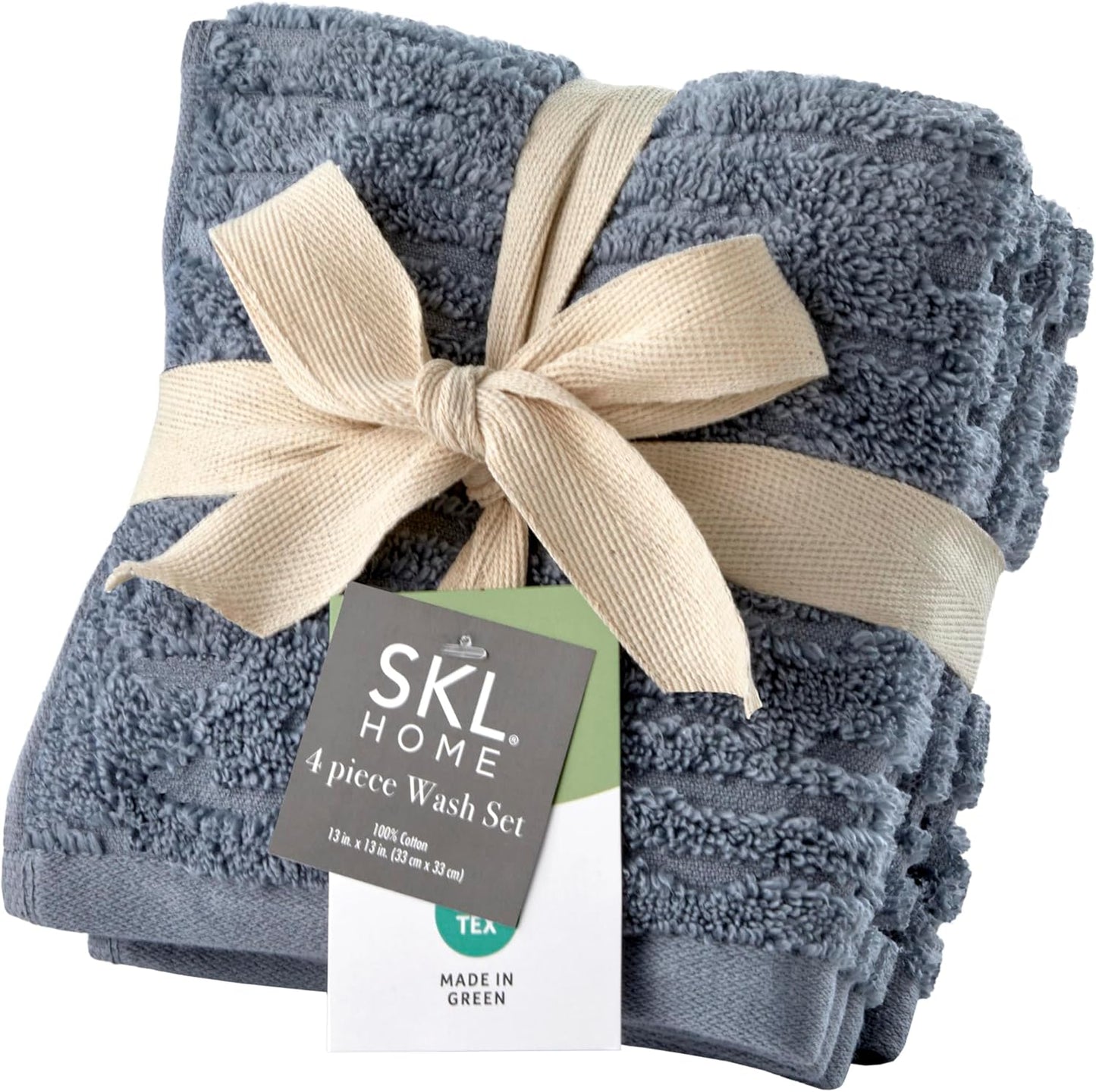 SKL Home CloudSoft Cotton Luxury 4-Piece Washcloth Set, Smoke Blue