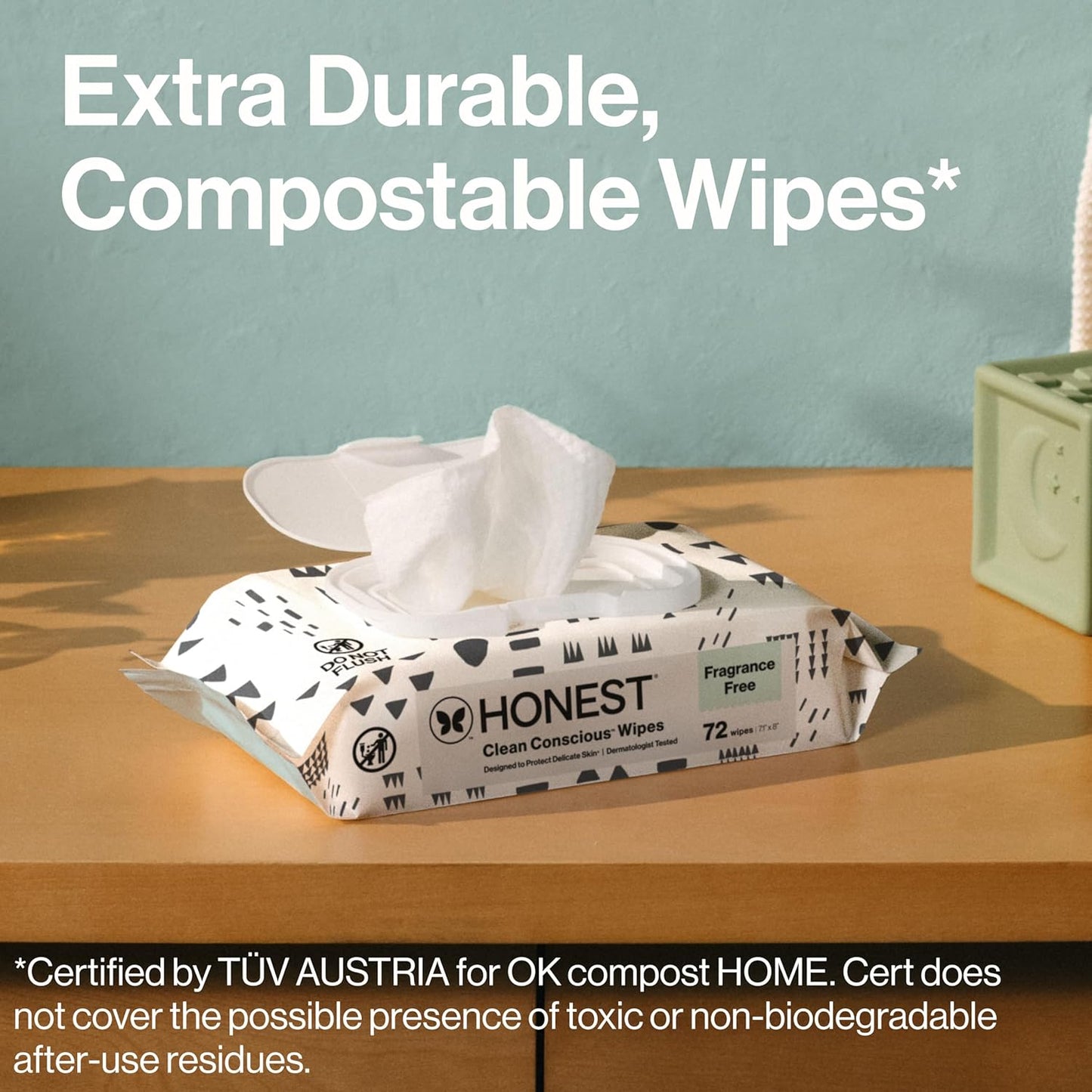 The Honest Company Clean Conscious Multi-Use Wipes, Unscented Hypoallergenic Baby Wipes for Sensitive Skin, 99% Water Plant-Based Compostable Wipes, Pattern Play, 720 Count