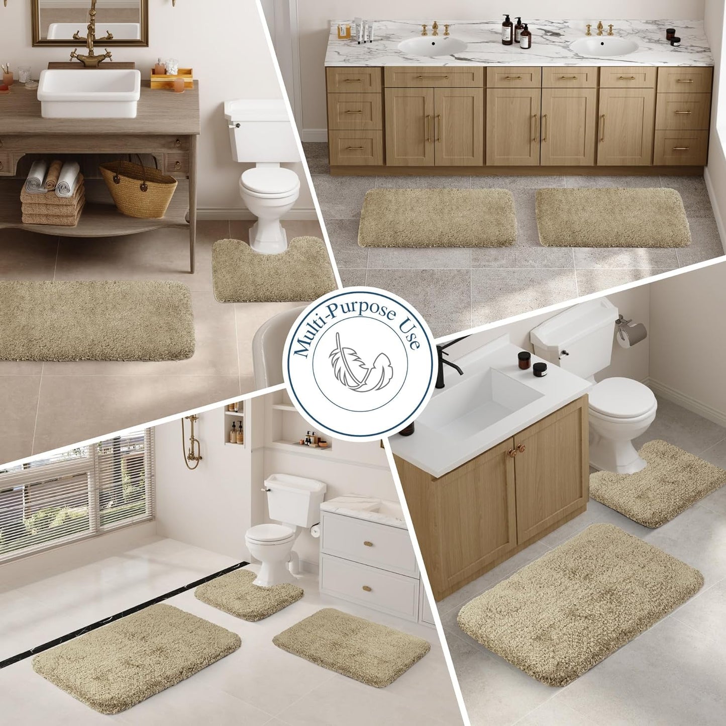 Walensee Non Slip Bath Mat - Soft, Water Absorbent Microfiber Shaggy Mat (16 x 24, Sand) - Thick Plush Shower Mat - Machine Washable