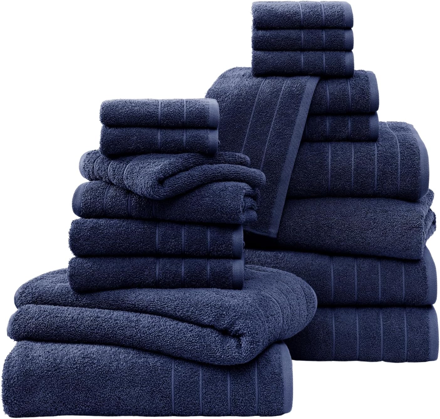 Casa Platino 100% Cotton Luxury Bath Towel Set - 18 Pieces - Ring Spun, Super Soft & Highly Absorbent - 6 Bath, 6 Washcloths, 6 Hand Towels for Bathroom - Holds Well After Multiple Washes - Navy Blue
