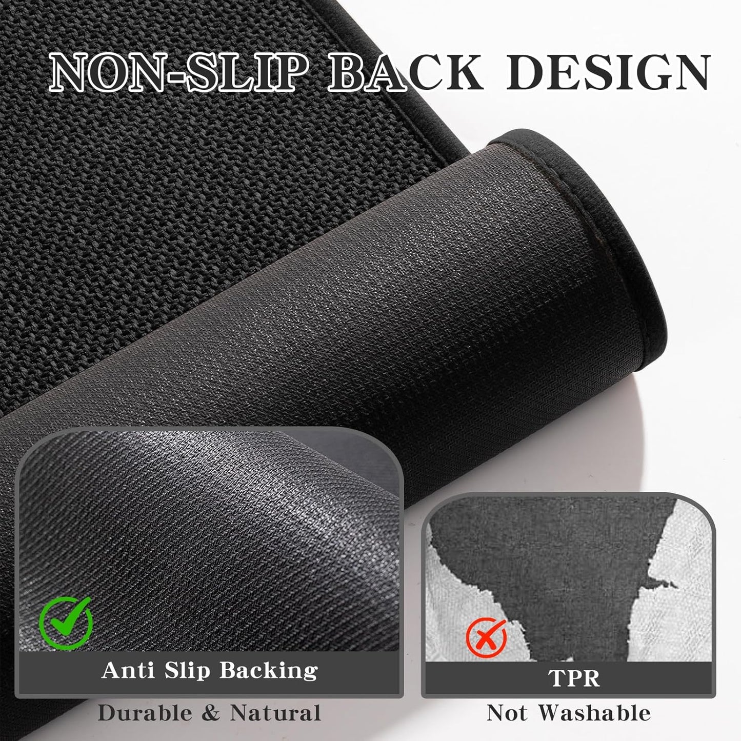 chakme Bathroom Rugs Mat 47x17, Ultra Thin Non Slip Bath Mat Runner Quick Dry Absorbent Bath Mat for Bathroom Floor, (Black, 47"x17")