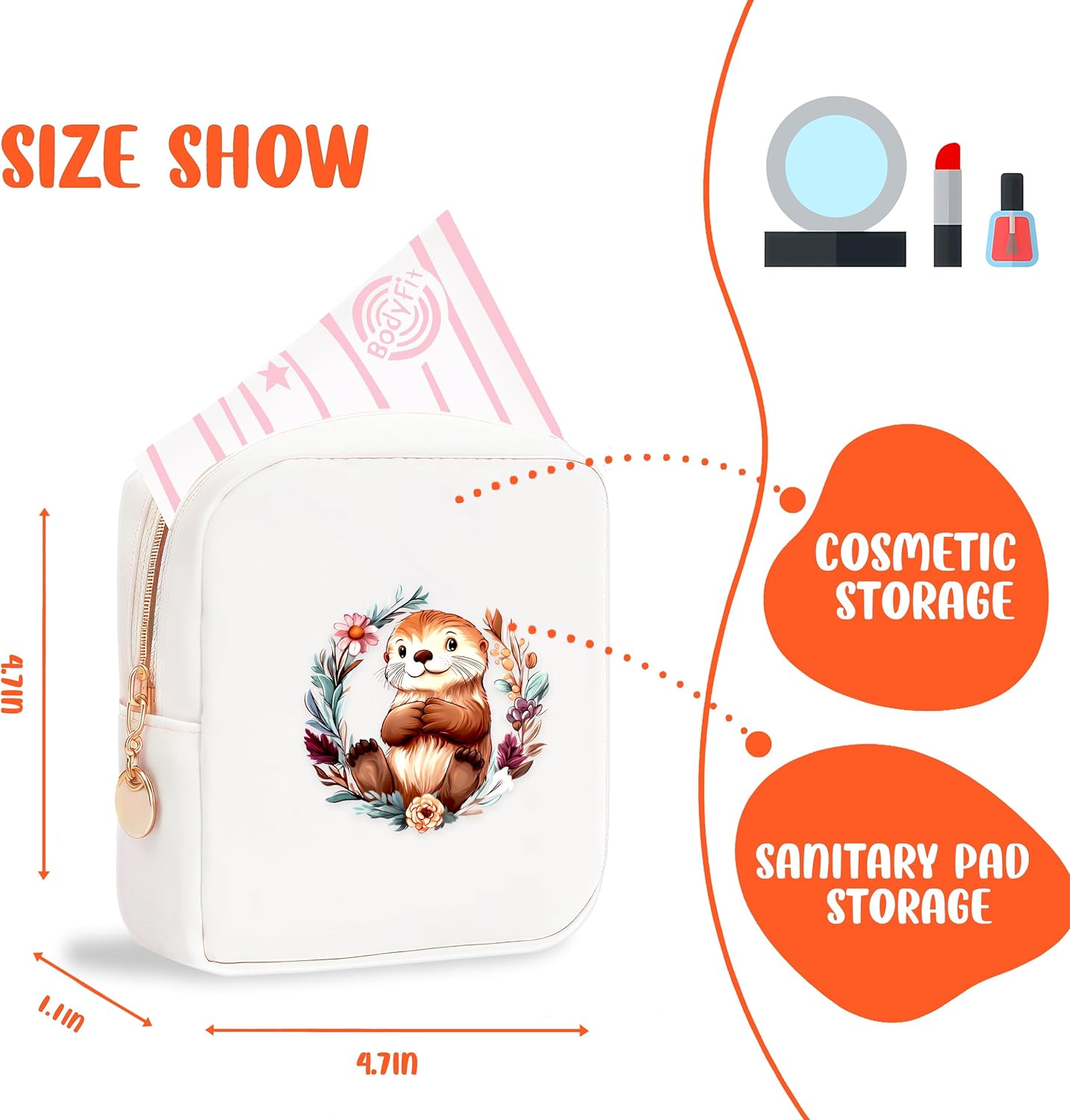 Sea Otter Mini Makeup Bag, Otter Gift For Women Girls, Cute Portable Zipper Pouch Cosmetic Bag For Teen Girls Kids, Small Storage Bag For Sanitary Pad, Period napkin bag!