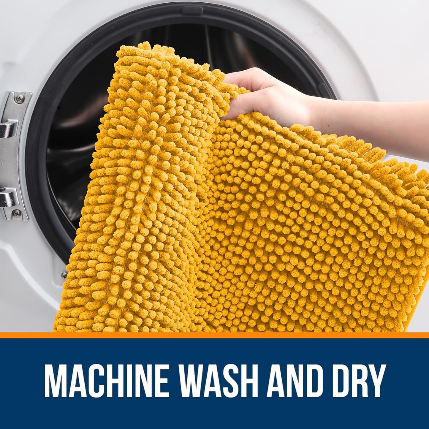 OLANLY Bathroom Rugs 30x20, Extra Soft Absorbent Chenille Bath Rugs, Rubber Backing Quick Dry, Machine Washable Bath Mats for Bathroom Floor, Tub and Shower, Home Decor Accessories, Golden Yellow