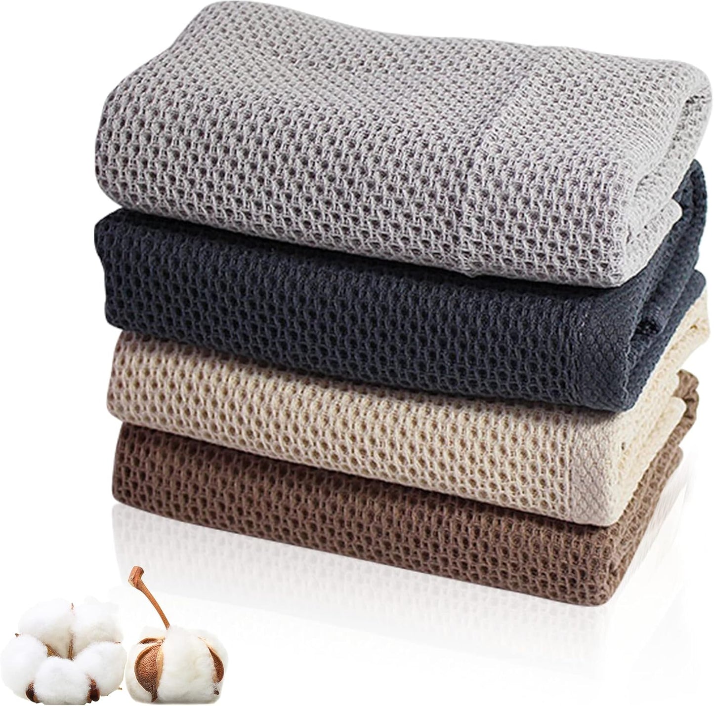 4Pack Cotton Gym Towels (13.7" x 27.5"), Yoga Sports Towel with Cool Waffle Pattern, Soft Breathable Absorbent for Neck, Face, Gym, Running, Workout, Kitchen