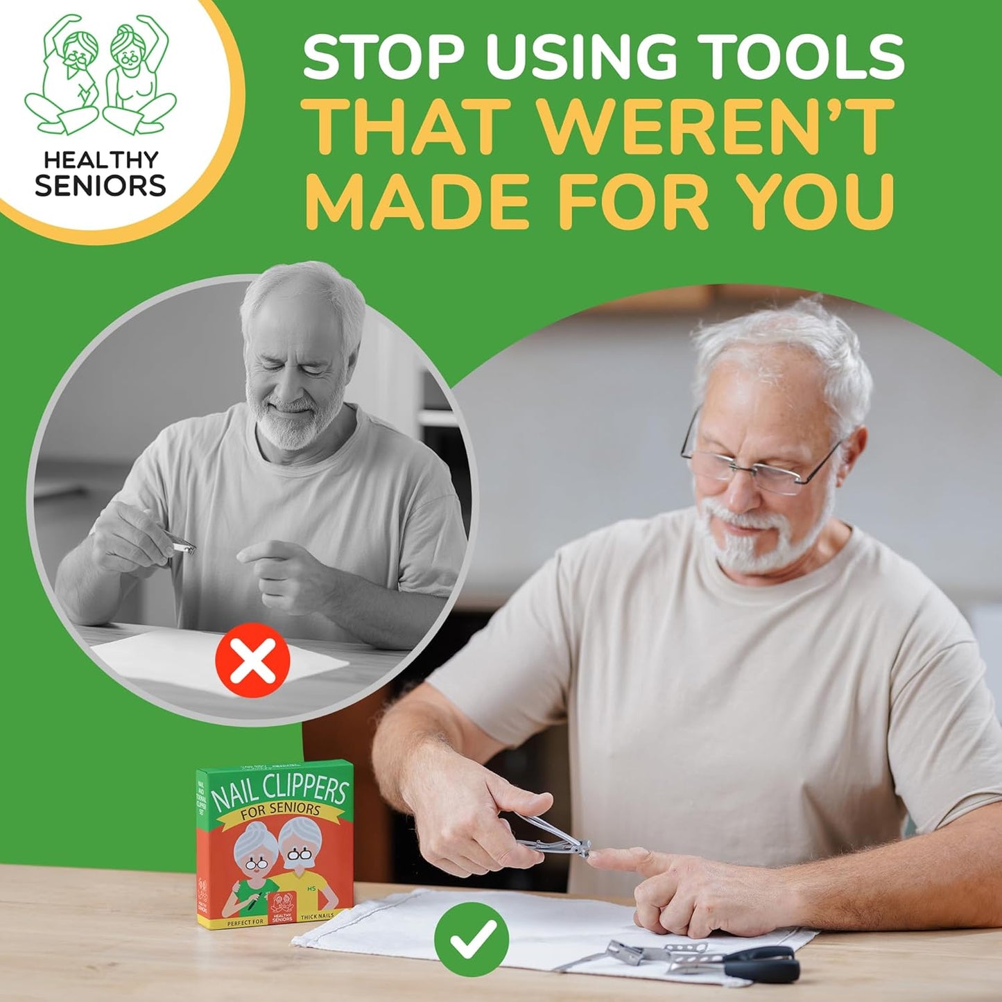 Toenail Clippers for Seniors Thick Toenails - 4-Piece Heavy Duty Nail Clipper Set with Podiatrist Grade Tools, Wide Jaw and Rotating Head Clippers for Elderly Adults