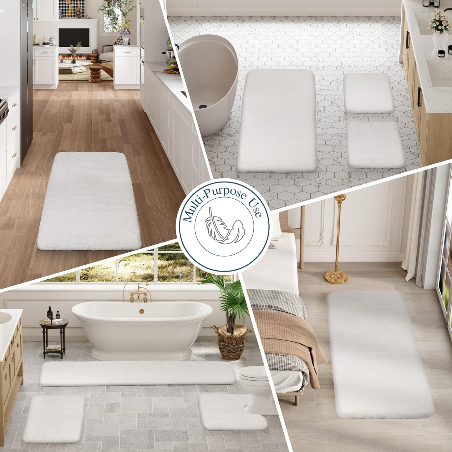 Walensee Large Bathroom Rug (24 x 72, Ivory) Extra Soft and Absorbent Shaggy Bath Mat Machine Washable Non Slip Bath Mat, Luxury Bathroom Floor Mat