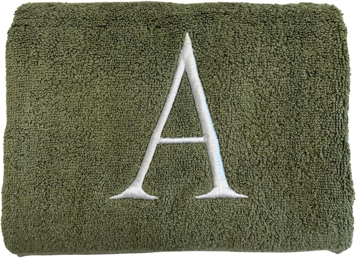 Sage Initial Hand Towel for Bathroom - Monogrammed Luxury Hotel Quality Decorative Embroidered Towel for Powder Room, Spa - GOTS Organic Certified - Set of 2 Letter K