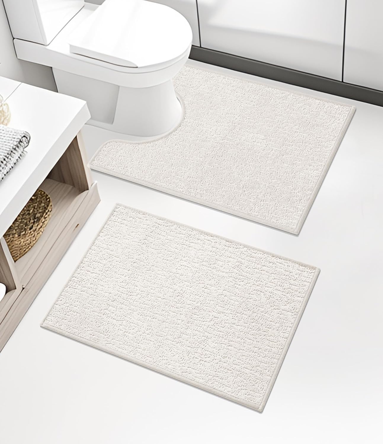 chakme Bathroom Rug Sets 2 Piece, Ultra Thin Bath Mat Quick Dry Bath Mat Set, Absorbent Bath Mat for Bathroom Non Slip Machine Washable, (White, 2 Piece)