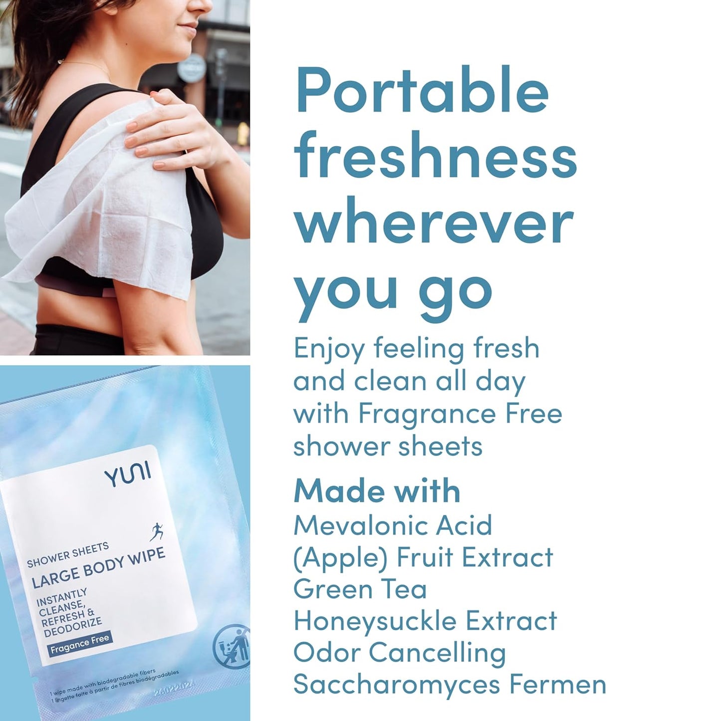 YUNI Beauty Large Body Wipes (Unscented, 30 Count) Super Soft Moist Showerless that Cleanse & Deodorize - On-the-Go Waterless Body Cleanser - Biodegradable Individually Wrapped Wipes for Travel