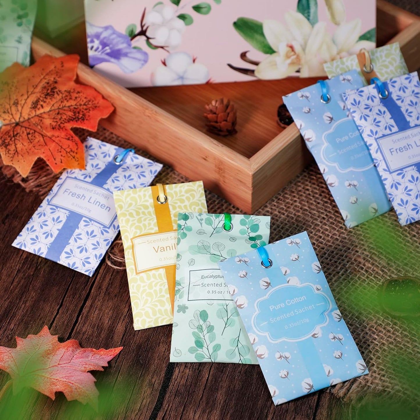 SCENTORINI Sachets for Drawers and Closets, Sachets Bags Long-Lasting, Linen Vanilla Cotton Eucalyptus & Sage, Pack of 16, Home Fragrance Sachet for Closet, Drawer, Wardrobe