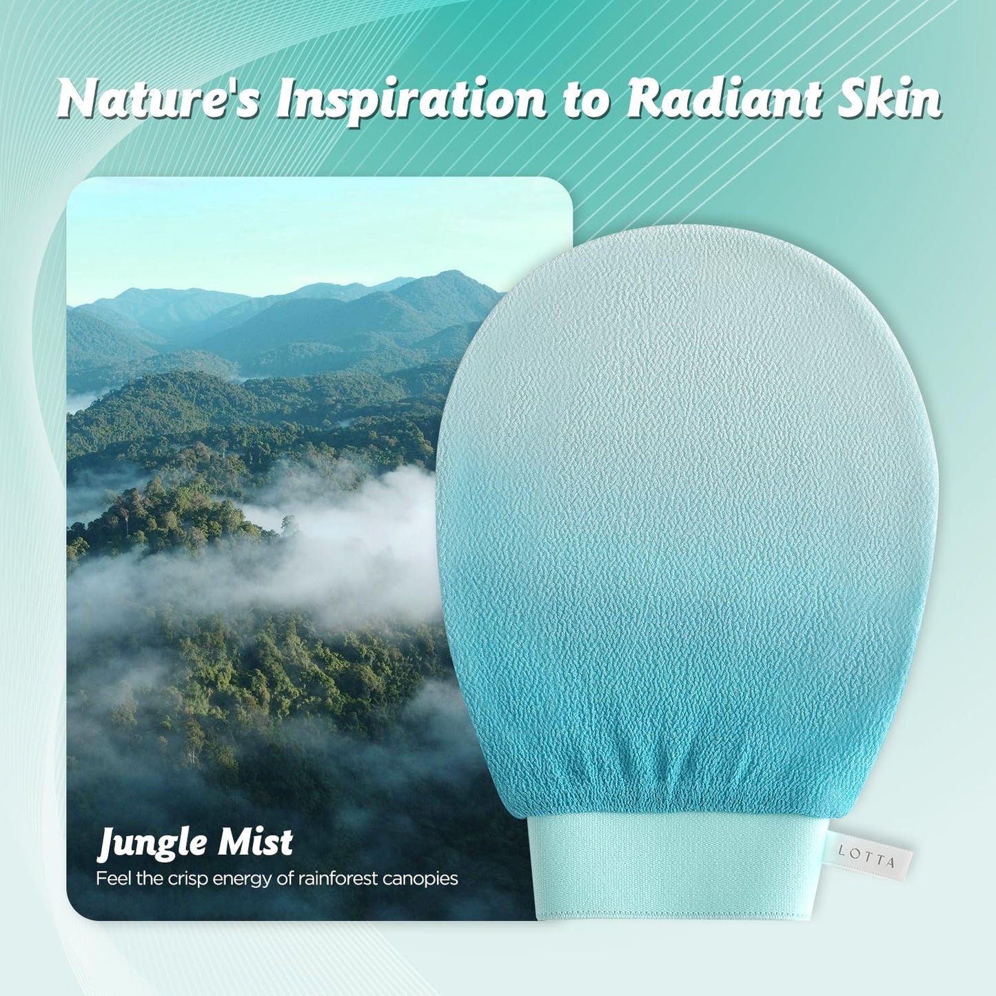 LOTTA Dreamy-Glow Deep Exfoliating Glove - Vegan Dead Skin Removal Body Scrub Mitt Bath Washcloth for Women Shower Exfoliation (Jungle Mist)