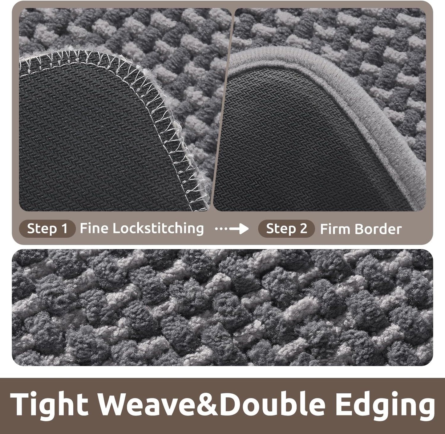 AMOAMI Chenille Bath Mat Super Absorbent Bathroom Mat Quick Dry Bath Mats for Bathroom Rubber Backed Bathroom Rugs Non Slip Washable Fit Under Door, Front of Bathtub, Sink, Darkgrey&LIGHTGREY 24"x36"