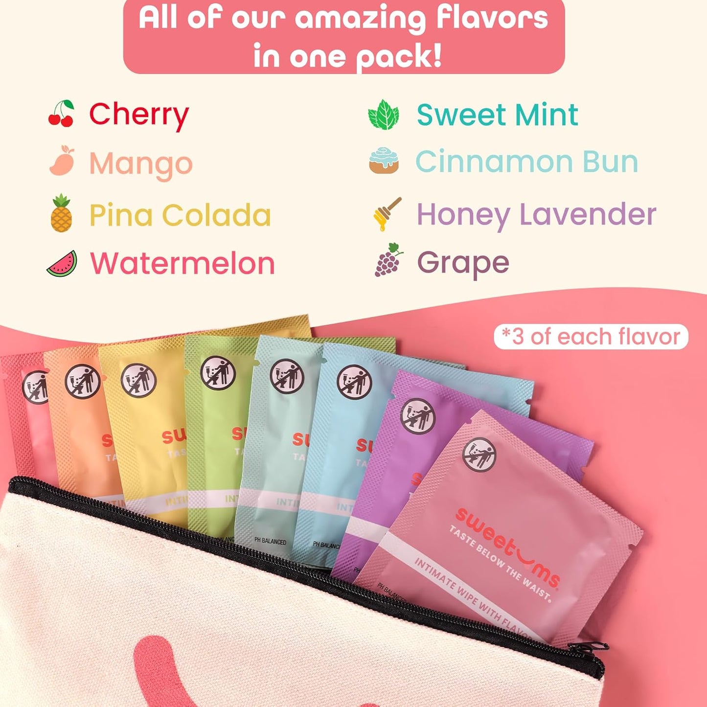 Sample Size Feminine Wipes For Women, pH Balanced Biodegradable Flavored Intimate Wipes - Pack of 24