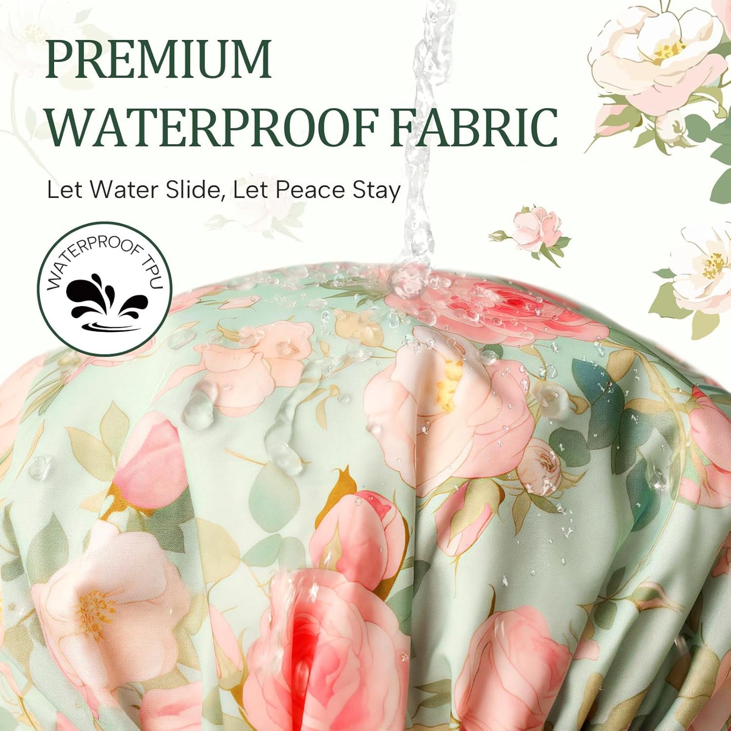 Years calm Shower Caps for Women Reusable Waterproof – Double Layer Elastic Cap with Tropical Botanical Print Shower Cap for Shower, Spa, Travel, Bath & Daily Hair Protection