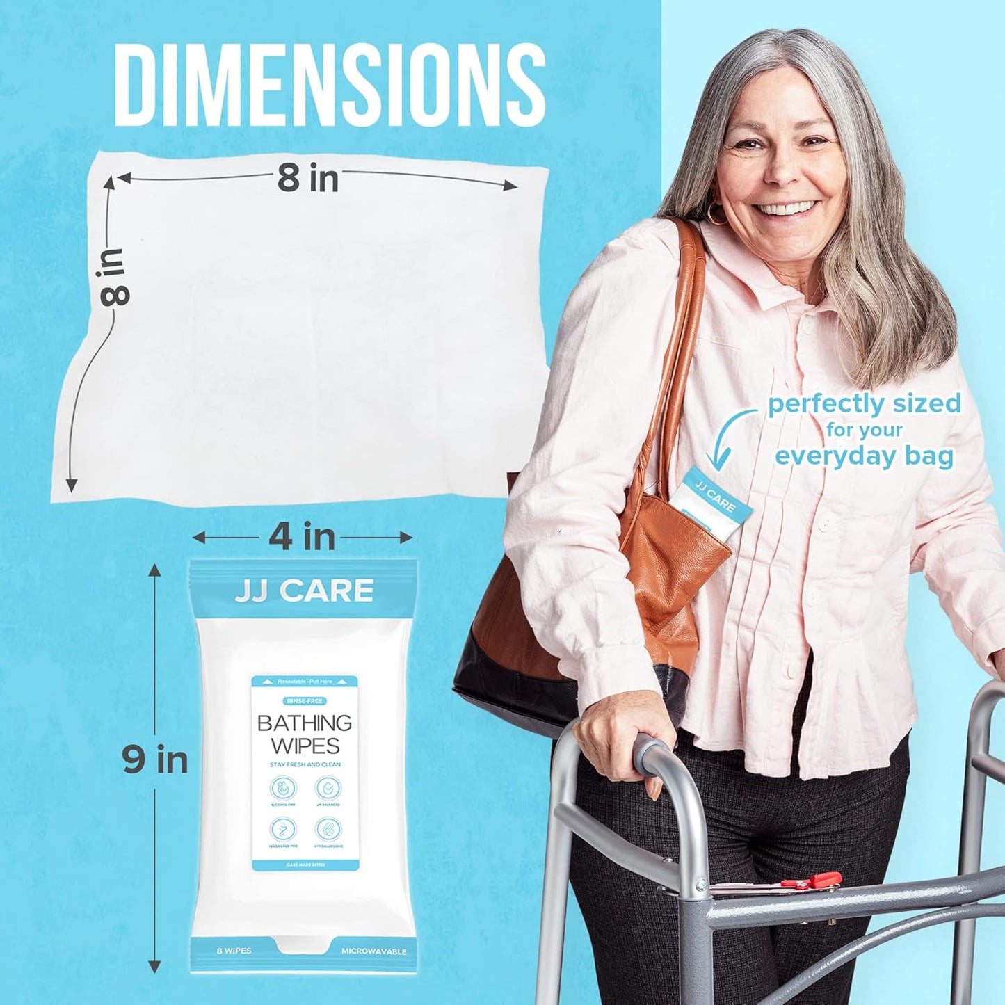 JJ CARE Body Wipes for Adults Bathing - Pack of 25 Shower Wipes For Adults Rinse Free, 200 Count Disposable No Rinse Disposable Washcloths, Waterless Body Wash for Elderly