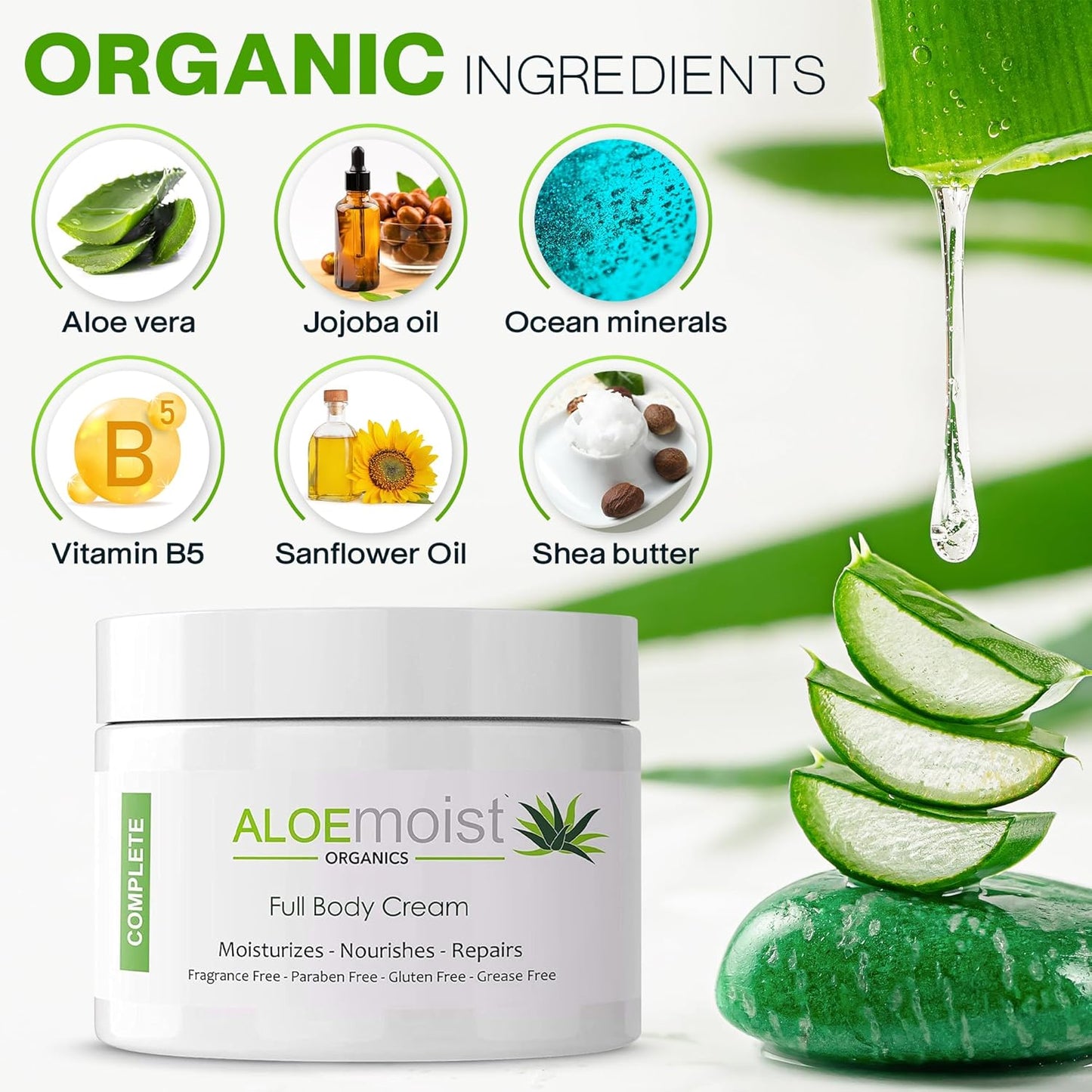 Organic Aloe Vera Lotion - Face & Body Moisturizing Cream with Natural Aloe Vera, Vitamin E Oil, Vitamin C, Retinol Cream, Shea Butter – Anti Aging Face Moisturizer for Women, Dry Skin (8 oz - 2pk)