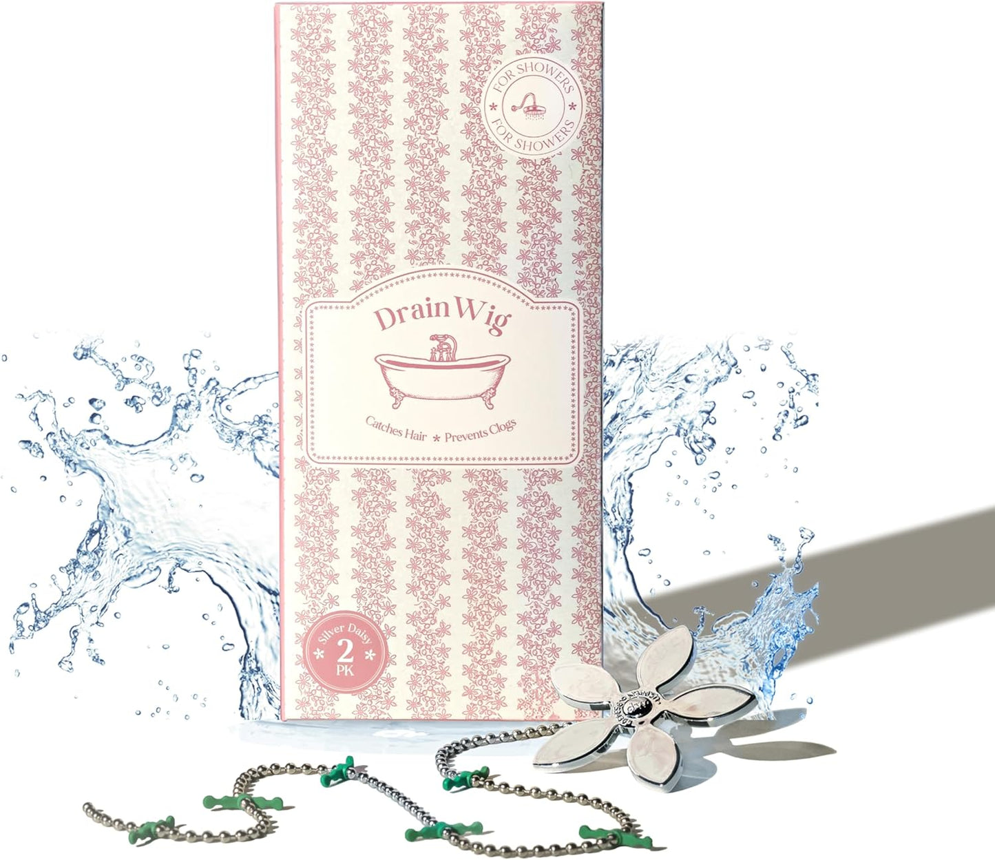 DrainWig Shower Drain Hair Catcher – Disposable Silver Flower (2-Pack) – No-Touch Hair Removal for Flat Shower Drains – As Seen on Shark Tank