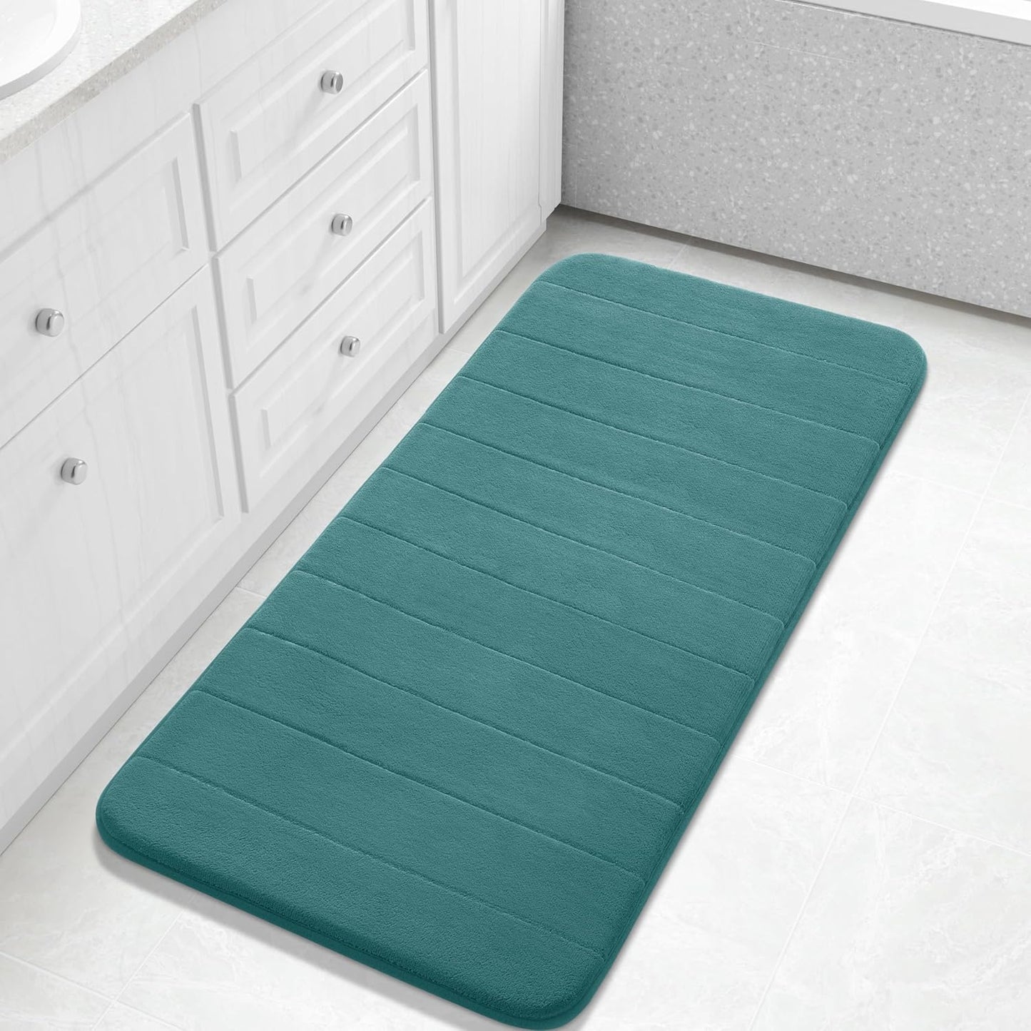 Yimobra Long Bath Mat 44"x24", Super Soft Quick Dry Memory Foam Bathroom Rug, Water Absorbent, Non Slip Backing Machine Washable for Tub Shower, Thick Comfort Support, Teal