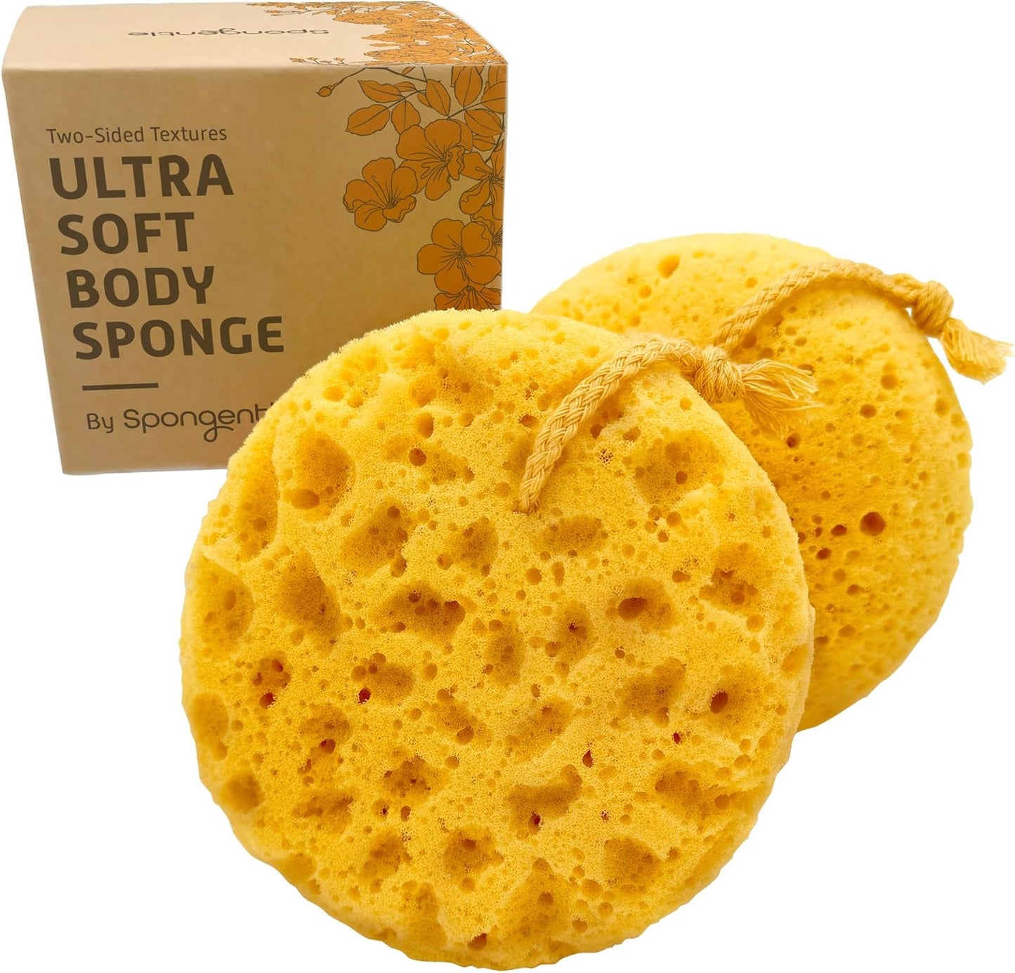 Spongentle Deep Cleansing Body Loofah Sponge, Natural Colors, for Bath and Shower, Multiple Textures for Gentle and Deep Exfoliation, Generous and Rich Lather, (Pack of 2)