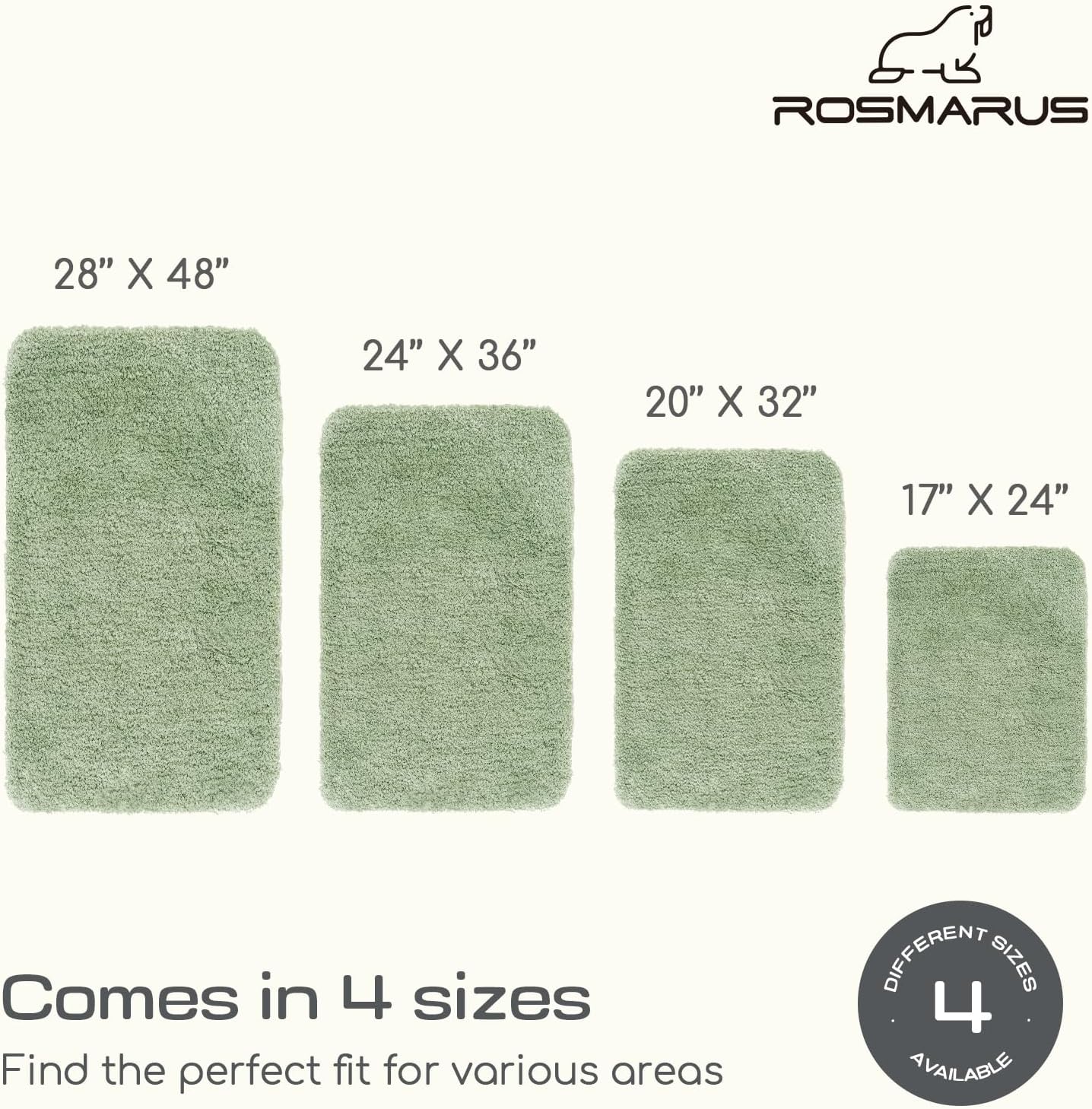 ROSMARUS Shaggy Bath Rugs for Bathroom Non Slip 17" X 24", Water Absorbent Bath Mat, Soft Shower Mat for Floor & Tub, Fluffy Plush Rug Machine Washable, Green