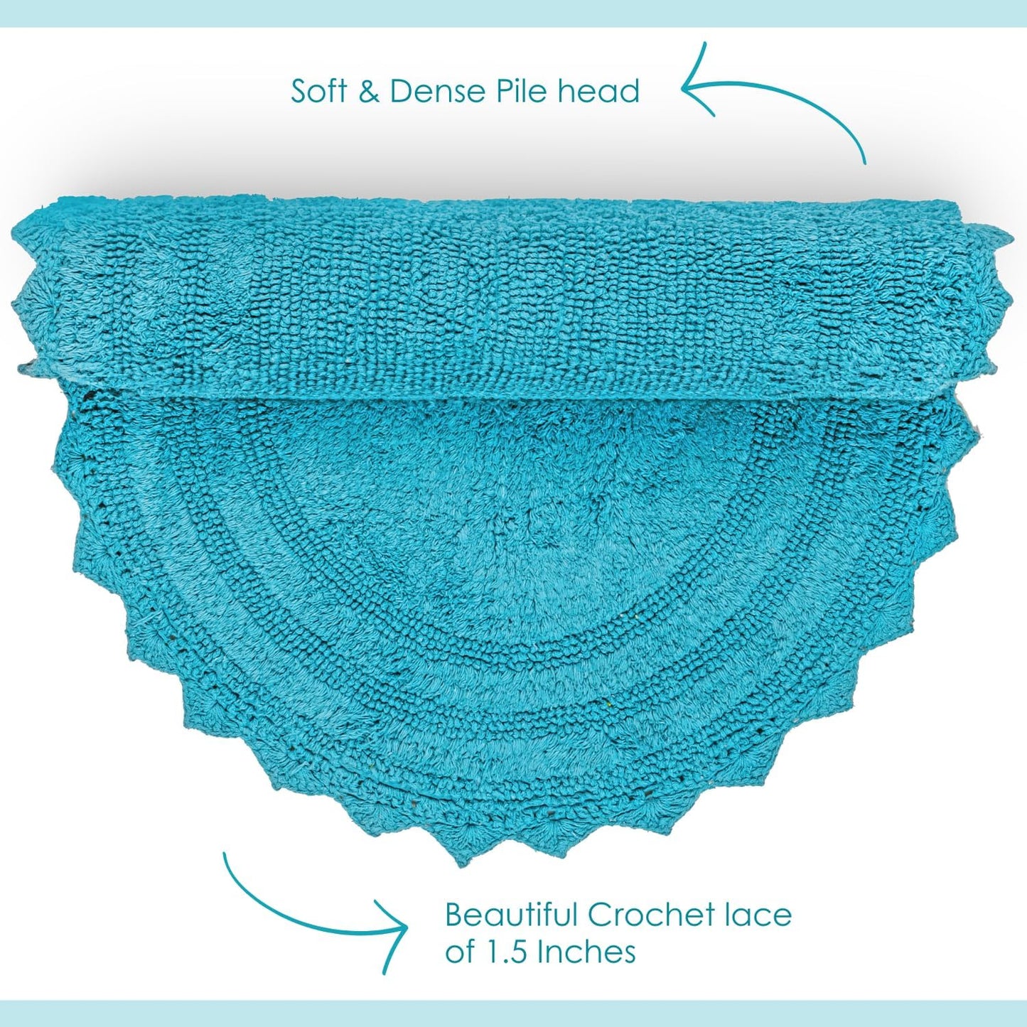 RAJRANG Pearled Bluebird Crochet Cotton Bath Mat | Reversible, Absorbent, Non-Slip Round Rug for Bathroom, Spa & Kitchen | Machine-Washable, 24"