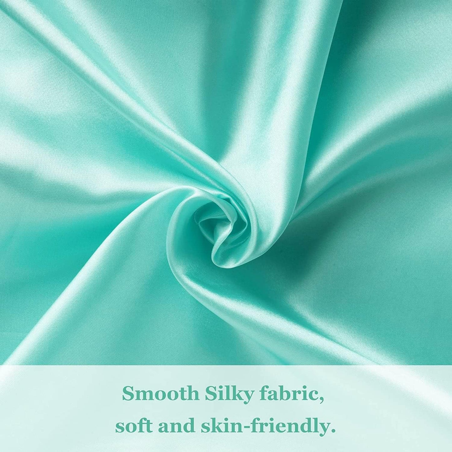 JUWENIN,Luxury Satin Pillowcase with Zipper (Silky Satin Pillow Case for Hair) Set of 2 (Queen, Aqua Blue)