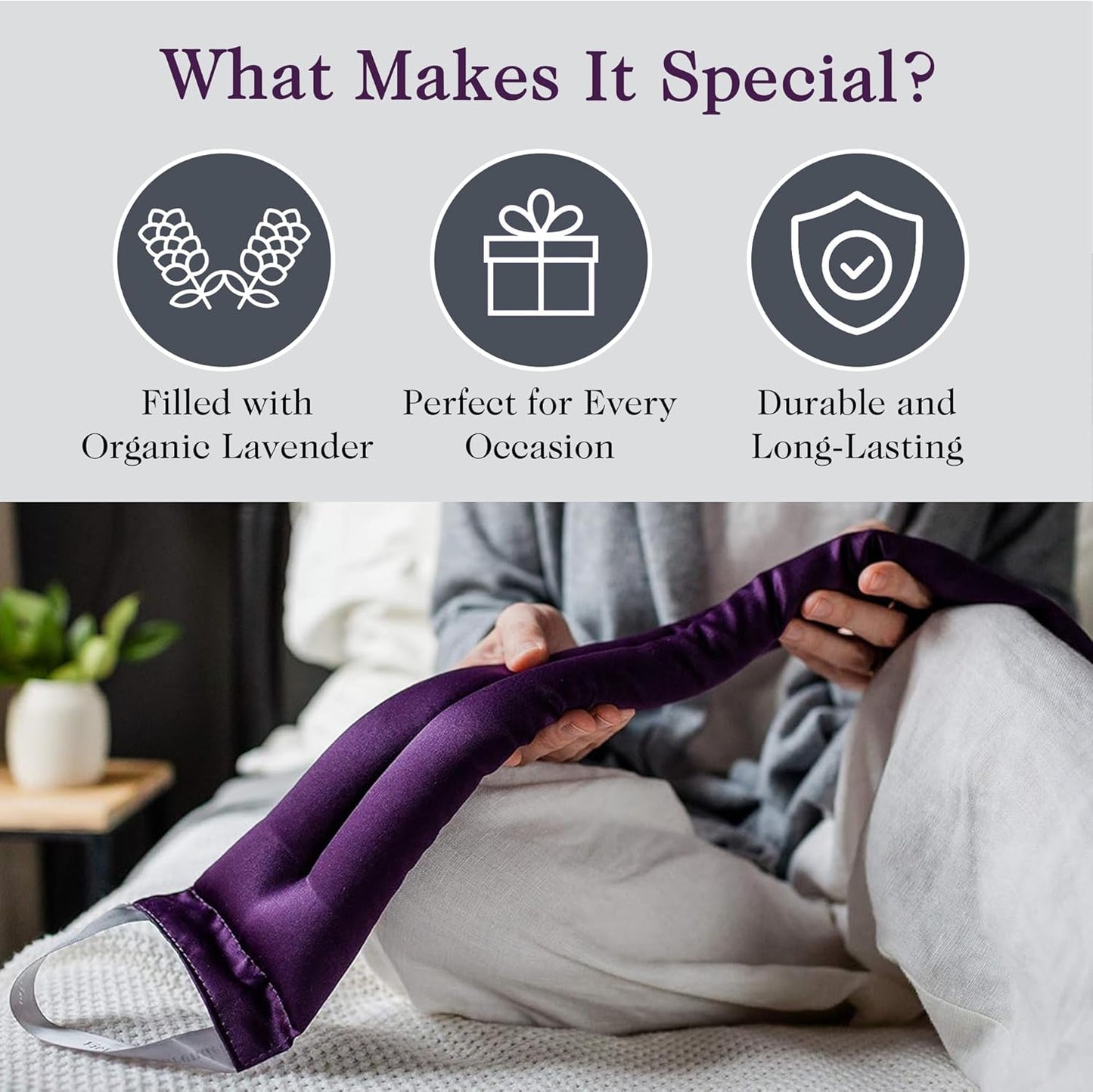 Victoria's Lavender Luxury Microwavable Aromatherapy Lavender Neck Wrap Provides Stress & Neck Pain Relief, Organic Lavender Buds & Flax Seed, Extra Long - Made in The USA