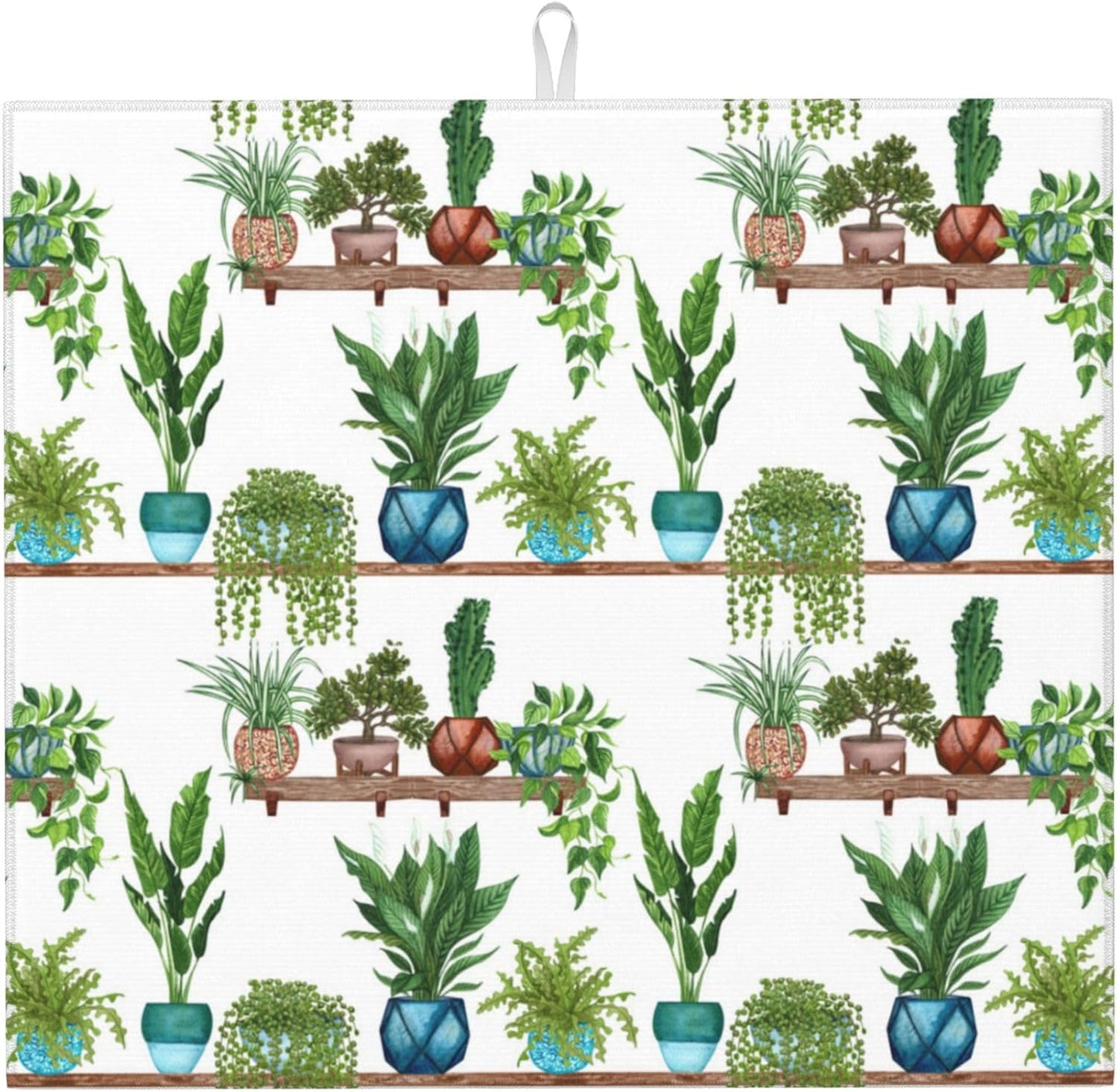 Green Plant Dish Drying Mat for Kitchen Counter Cute Dish Drainer Rack Mats 16"x18" Absorbent Reversible Drying Pad