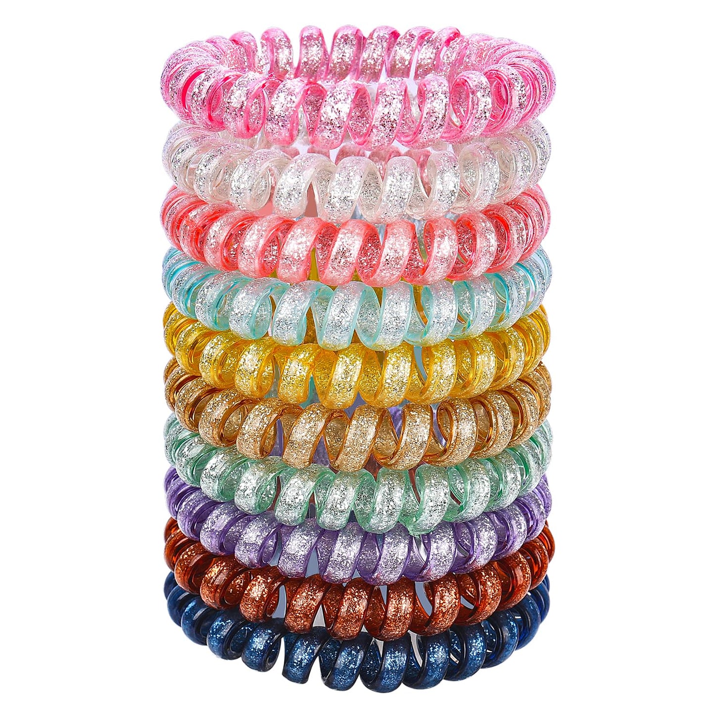 JessLab Spiral Hair Ties for Women, 10-Pack Traceless No-Damage Ponytail Holders, Coils Hair Bands for Girls, Assorted Colors
