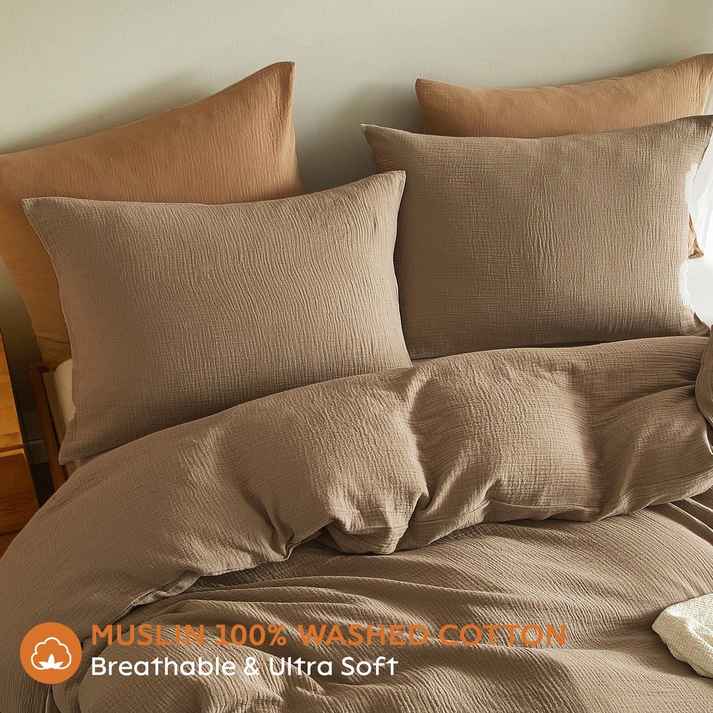 SE SOFTEXLY Muslin Pillowcases Queen Size 100% Cotton, 2 Pack Linen Like Pillow Shams with Envelope Closure, Ultral Soft and Breathable Pillow Case Covers, Light Brown, 20" X 30", No Filling