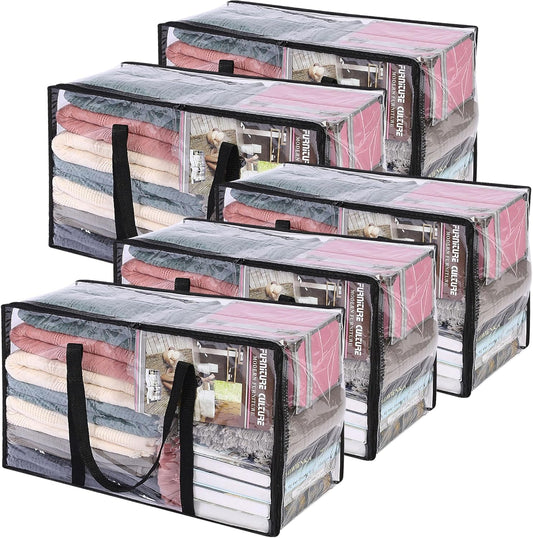 Vieshful 5 Pack Clear Comforter Storage Bag, 60L Clothes Storage Bag with Zipper Closet Organizer, Plastic Storage Containers Moving bags for Comforter, Blanket, Bedding, Duvet, Toys
