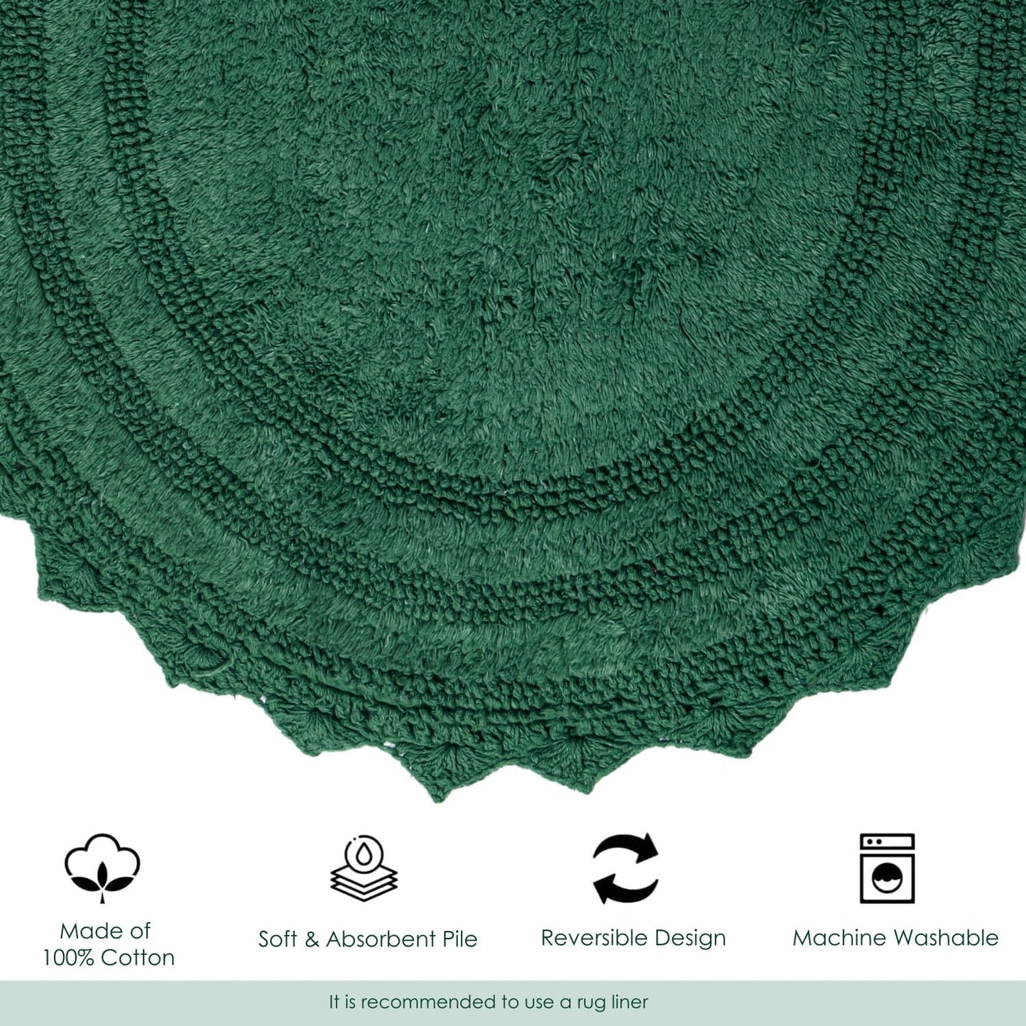 RAJRANG Foliage Green Crochet Round Rug – 24 Inch Cotton Bath Mat, Reversible, Soft & Absorbent Circle Rug for Bathroom, Vanity, Spa, or Boho Home Décor