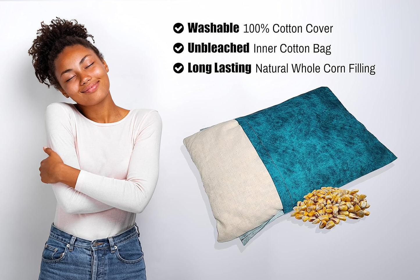 Microwavable Corn Filled Heating Pad and Cold Pack/Washable 100% Cotton Cover (Etched - Dark Jade, 7.5in W x 11in L)