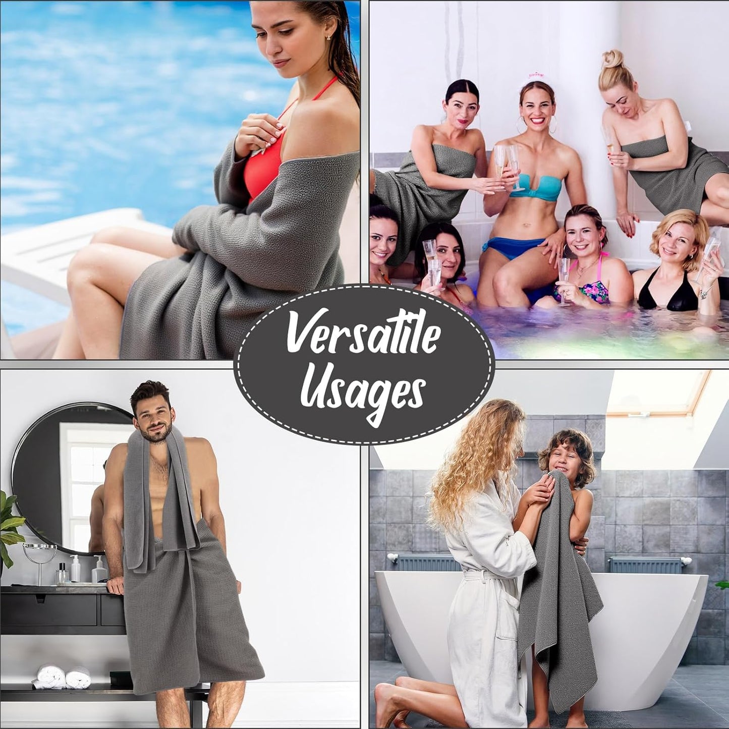 12 Pack Microfiber Bath Towels Bulk 27'' x 60'' Oversized Size Bath Towel Highly Absorbent Extra Large Soft Drying for Shower Beach Salon Winter Sport Spa Gym (Waffle,Grey)