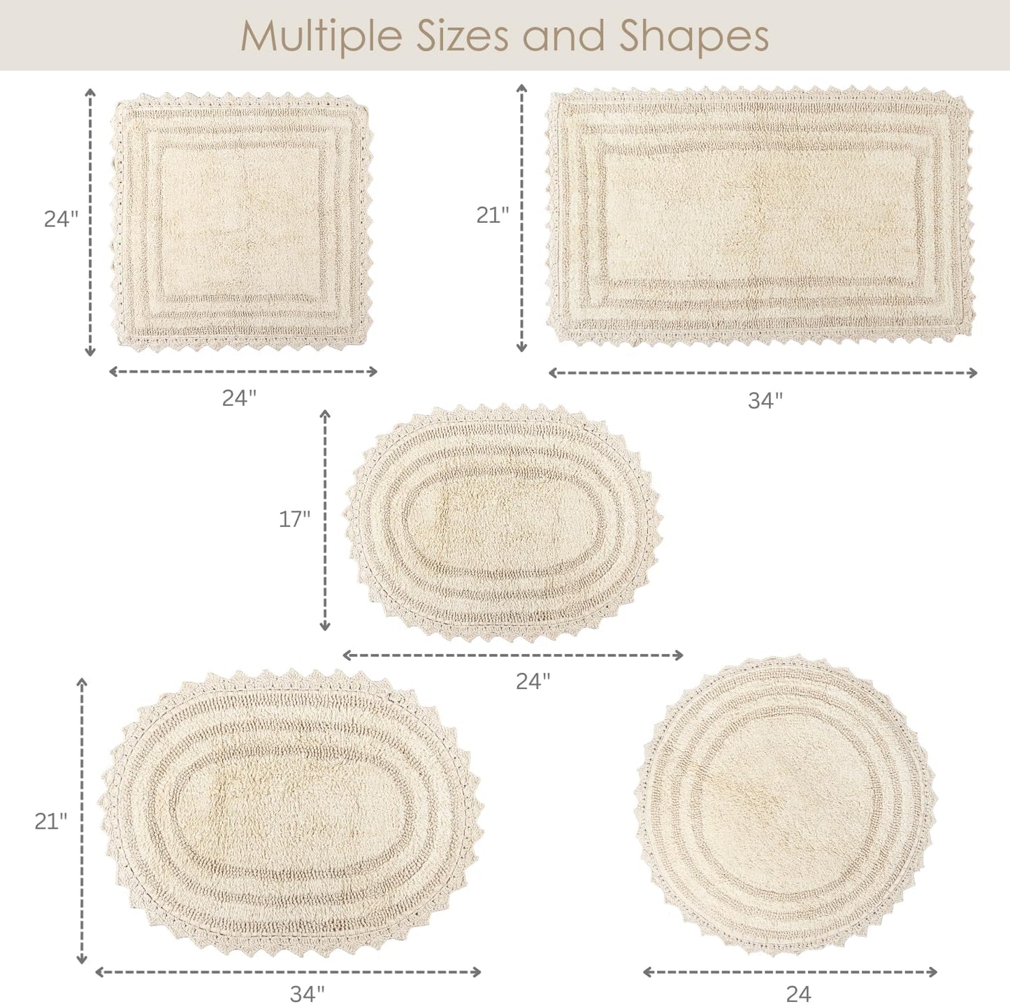 RAJRANG Bathroom Mat for Kitchen and Spa with Crochet Pattern Cotton Absorbent Soft Reversible Woven Bath Rug Shortbread Oval 34x21 Inches