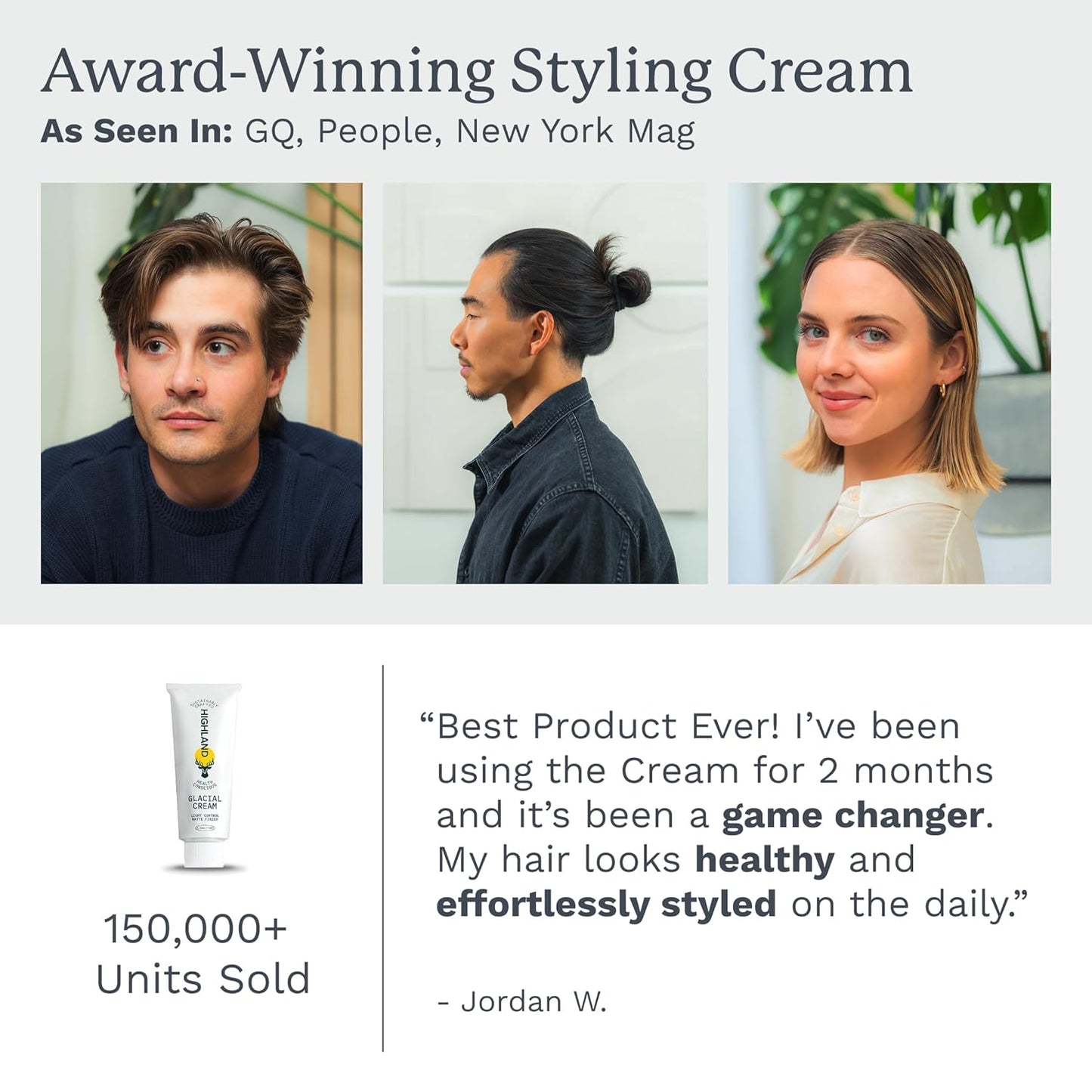 Highland Glacial Cream - Versatile hair styling cream that smooths, de-frizzes, texturizes & boosts curls. Natural, plant-derived, & made for all hair types. (2.5 oz)