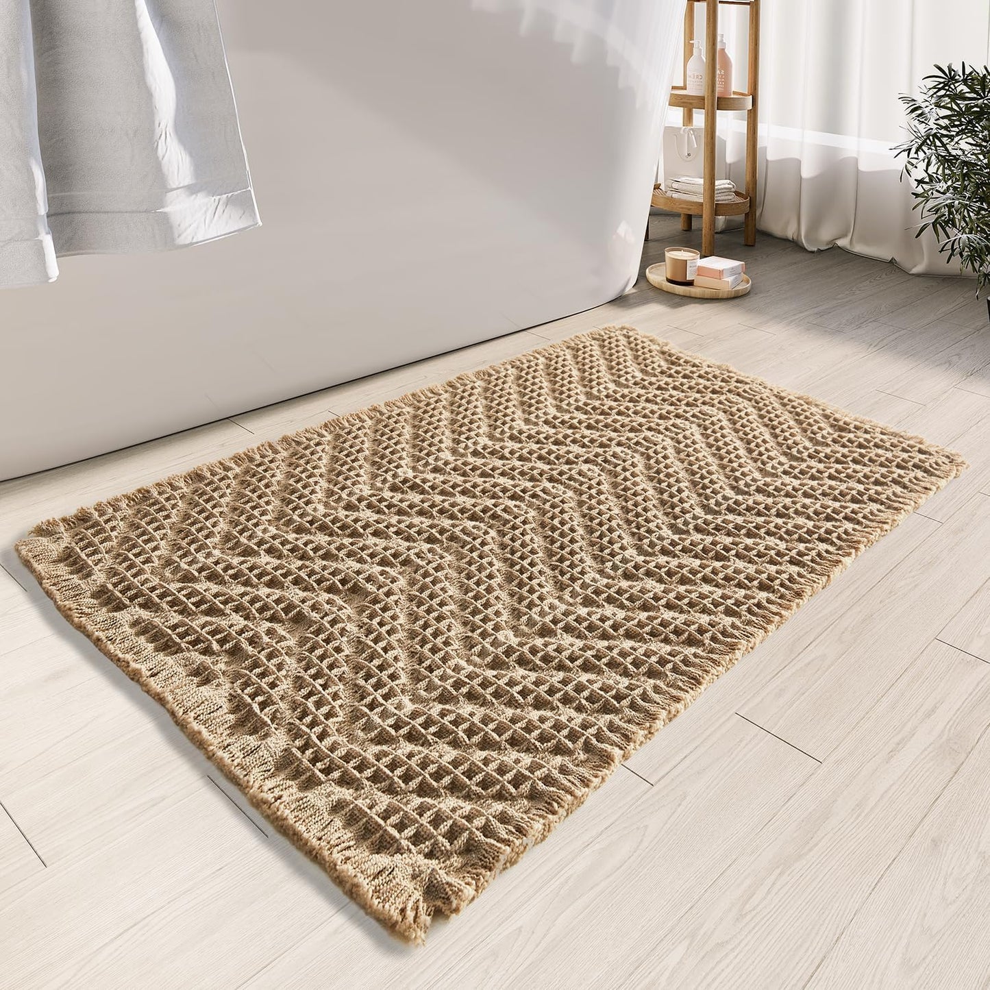 Bath Mats,Upgraded Waffle Super Absorbent Bath Mat,Bathroom Rugs Non Slip Washable, Quick Dry Shower Mats, Ultra Soft Bath Mats for Bath Floor,Brown,24"*36"