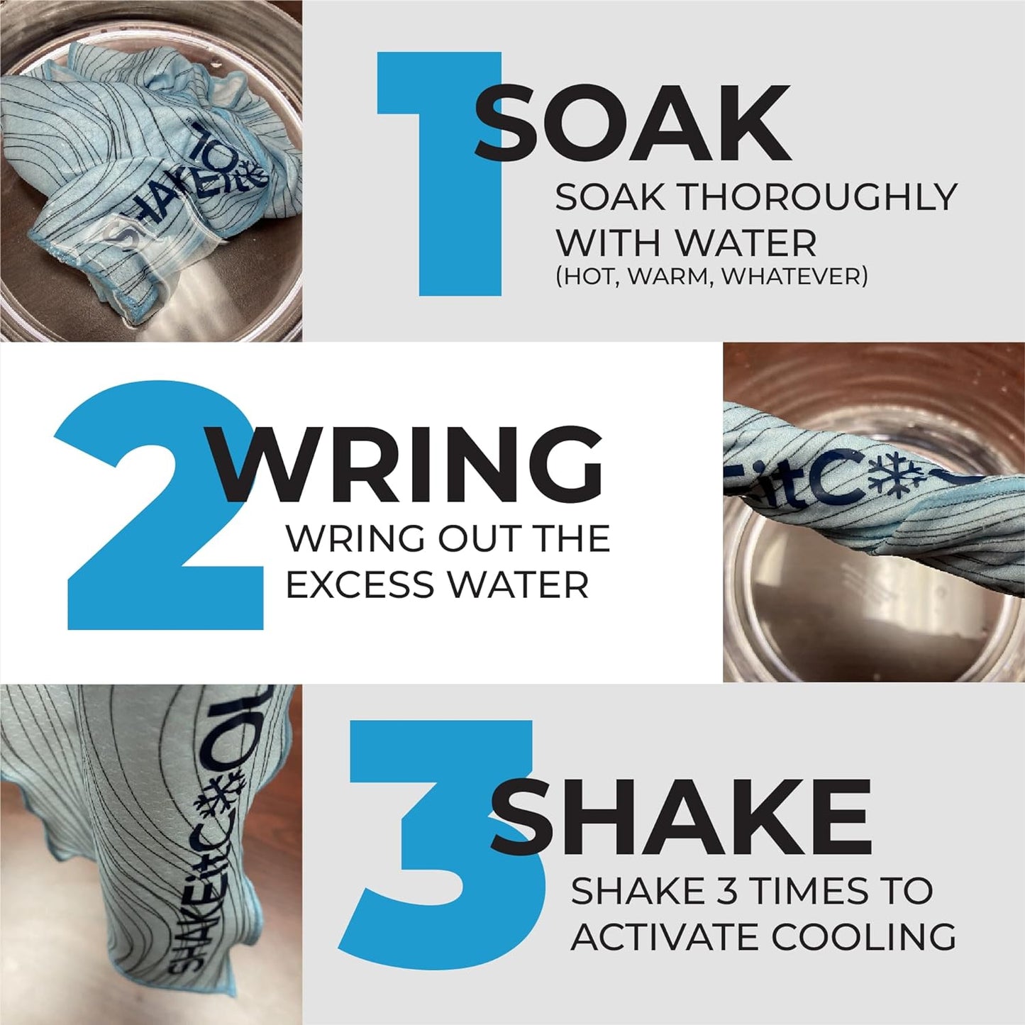 SHAKEitCOOL Original Cooling Towel – Be Cool in Style - Heat Relief, Soft, Lightweight, Sun Protection, Easy Clean - Perfect for Biking, Running, Yoga, Gym, Gardening - Soccer