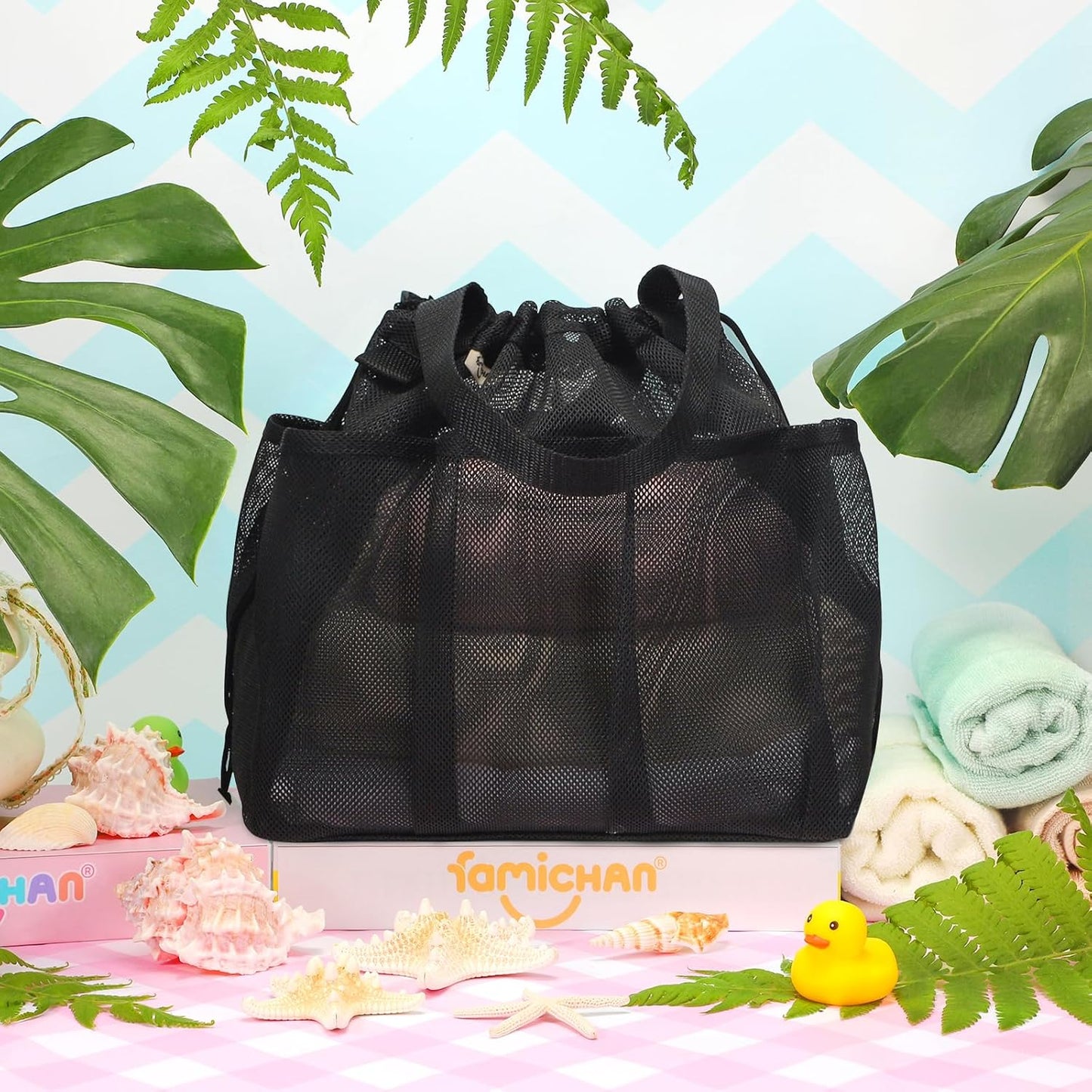 Mesh Shower Caddy Portable with Drawstring, Dorm Room Essentials for College Students boy & girl, Larger Shower Bag for Camping,Swimming,Gym,Travel,Bathroom - Black