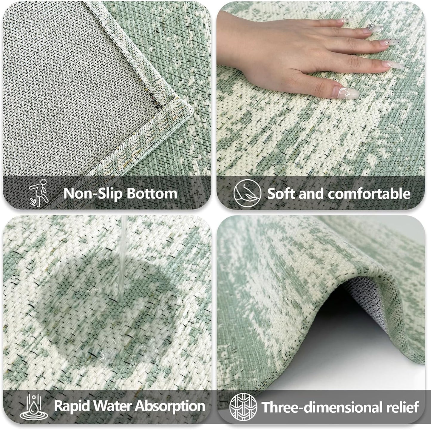 HDFK Graffiti Bath Mat | Non Slip Water Absorbent Quick Dry Woven Floor Mats | Thin Machine Washable Modern Shower Rug | Low Pile Profile Small Vanity Room Bathroom Rugs | 24x17.7 Inch Sage Green