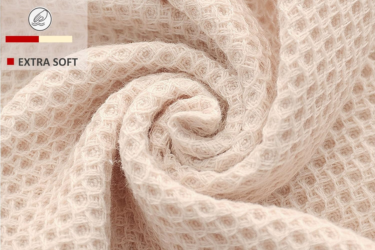 Kitchen Hand Towels 100% Cotton Waffle Weave Dish Towel for Cleaning Drying - Extra Absorbent and Soft - 13 x 28 inch (Beige-6 Pack)