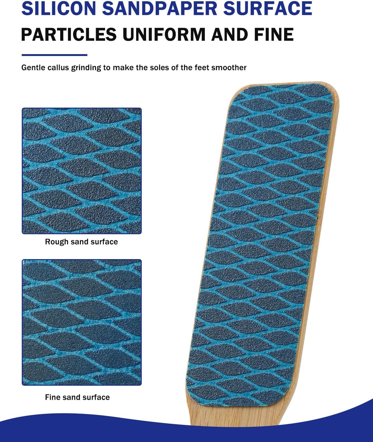 BEZOX Foot File Callus Remover with Bamboo Handle(1 PCS), Double-Sided Portable Foot Sander, Professional Pedicure Heel Scrubber for Smooth and Beautiful Feet - Blue