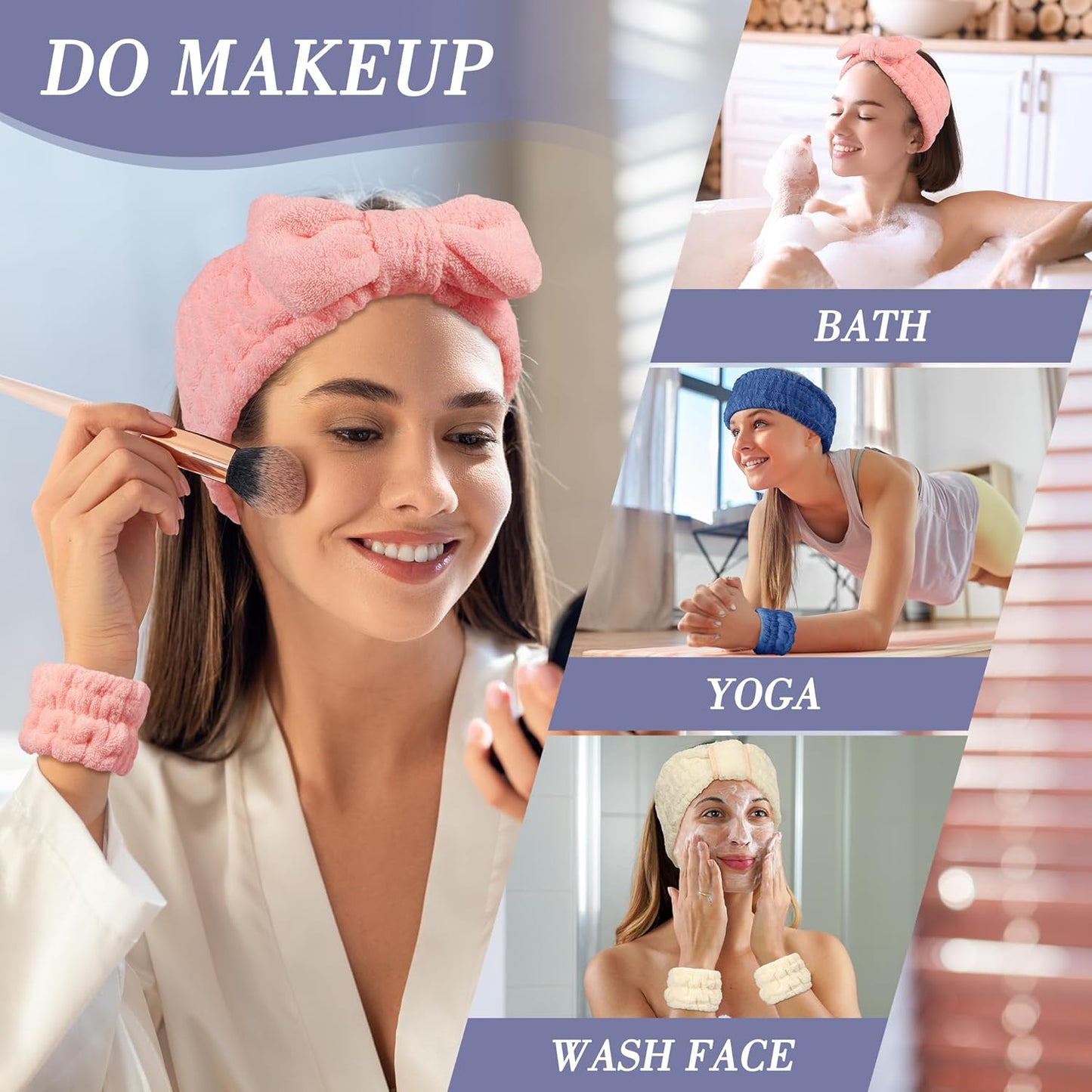 Spa Headband and Wristband Set - 3-Piece Skincare Headbands & 6-Piece Wrist Spa Wristbands for Women,Facial Hairbands for Washing Face, Makeup, Sports, Yoga, Headband for Washing Face