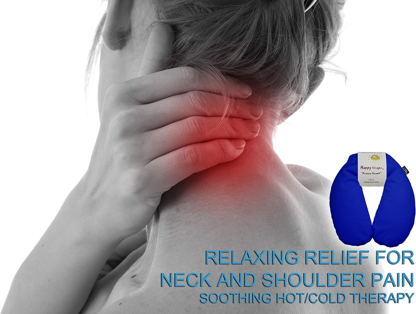 Microwavable Herbal Neck Wrap - Hot Cold Aromatherapy Neck Warming Pillow - Heating Pad for Migraines, Stress, Gifts for Women, Birthdays, Christmas and Free Sleep Mask - Navy Cotton