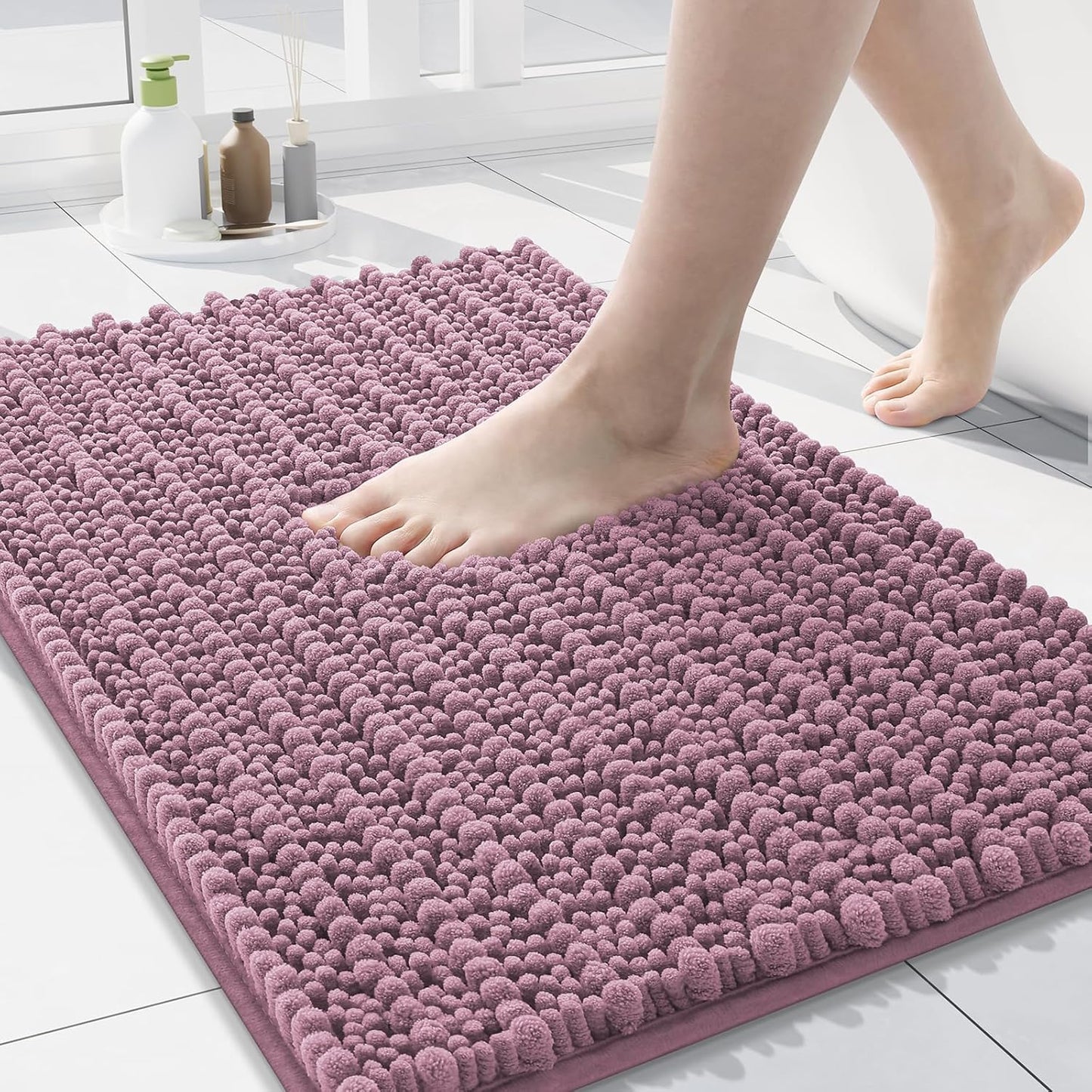 Arotive Luxury Chenille Bathroom Rug Mat, Extra Soft Thick Absorbent Shaggy Bath Rugs, Non-Slip Machine Wash Dry, Plush Bath Mats for Bathroom, Shower and Tub, 30x17, Deep Plum