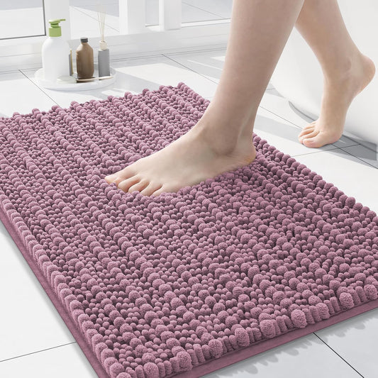 Arotive Luxury Chenille Bathroom Rug Mat, Extra Soft Thick Absorbent Shaggy Bath Rugs, Non-Slip Machine Wash Dry, Plush Bath Mats for Bathroom, Shower and Tub, 30x17, Deep Plum