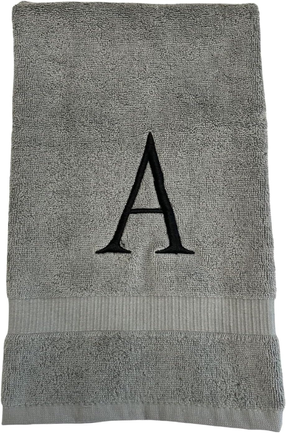 Gray Initial Hand Towel for Bathroom - Monogrammed Luxury Hotel Quality Decorative Embroidered Towel for Powder Room, Spa - GOTS Organic Certified - Set of 2 Black Letter L