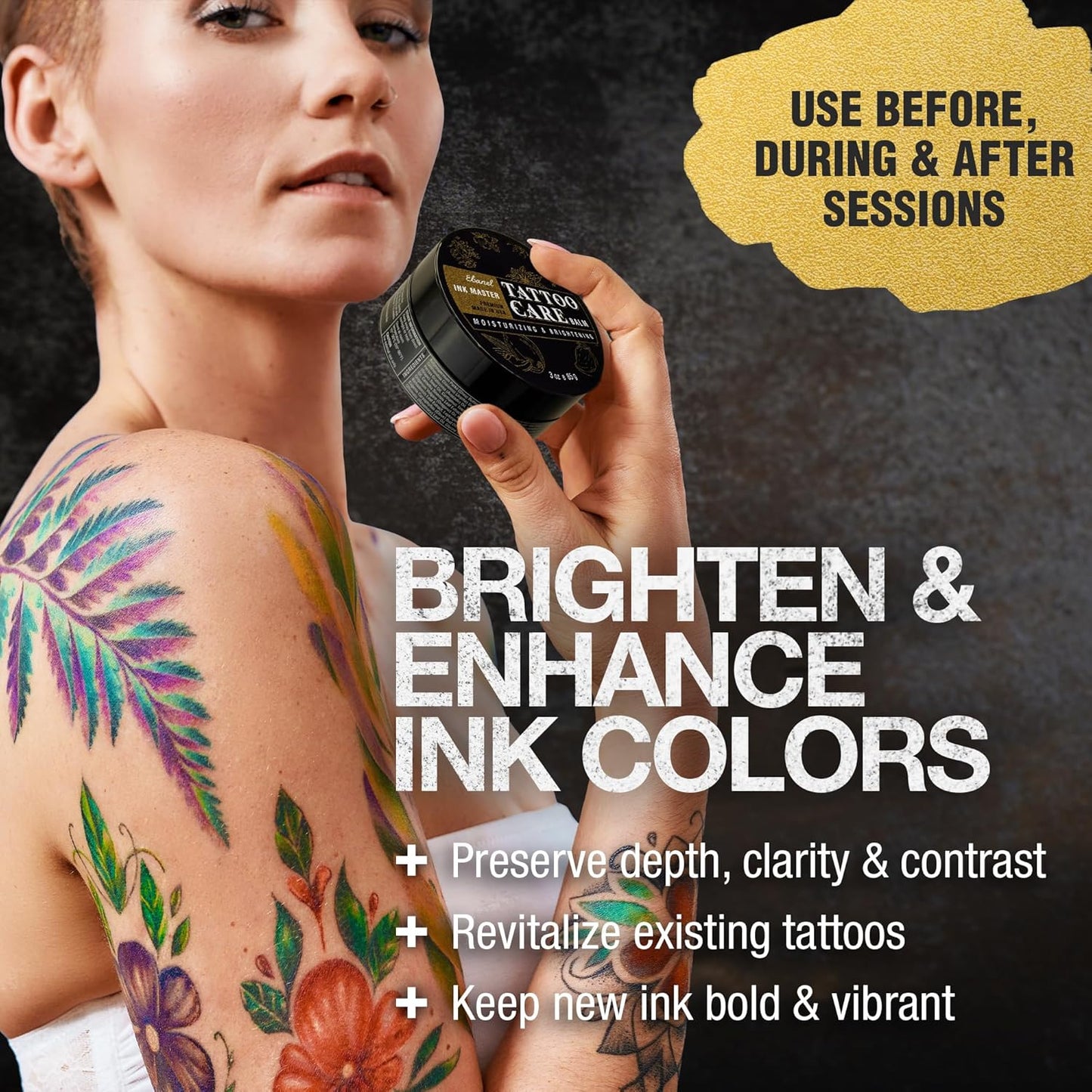 Ebanel Tattoo Balm 3oz, Premium Tattoo Aftercare Cream Brightener Ink Color Enhancing Butter Moisturizer with Herbal Essences and Essential Oils, All-Stage Tattoos Ointment After Care Kit Supplies