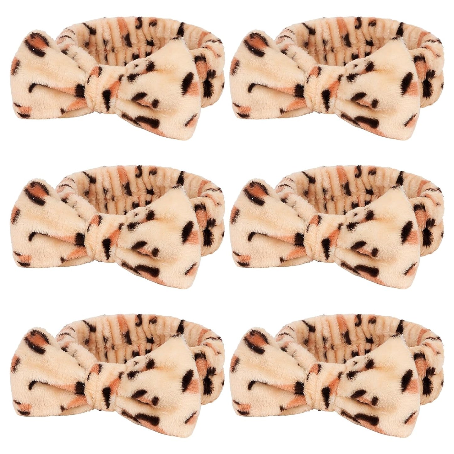 Casoty 6 Pcs Spa Headband, Hair Band for Washing Face, Cheetah Makeup Headband, Skincare Headbands, Soft Fleece Hairband for Face Washing Yoga